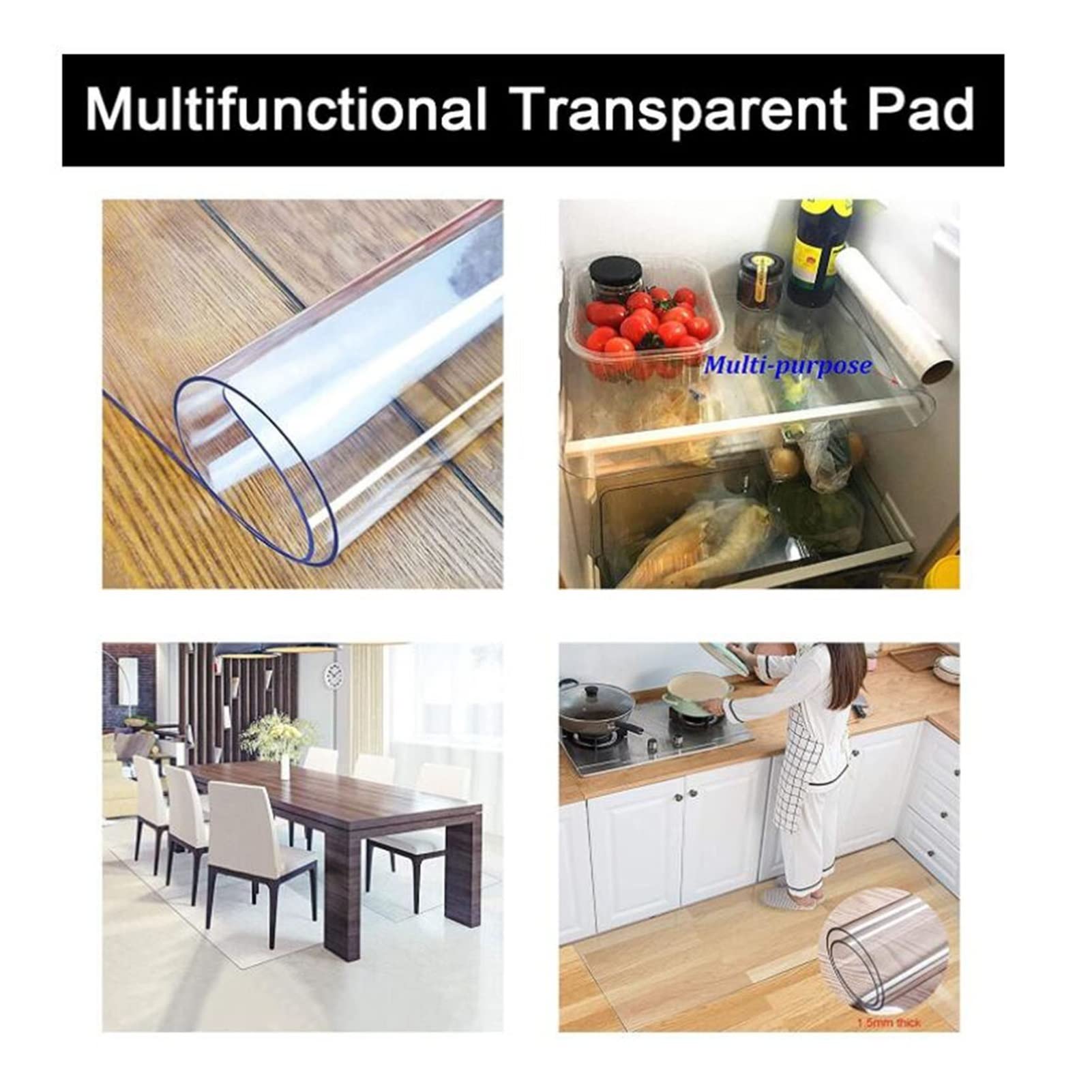 Tappeto Salvapavimento Trasparente - Protezione Parquet e Pavimenti Duri - Tappeto Protettivo Sottosedia 100% PVC in Varie Misure,1mm di Spessore, 75/95/115/135/155cm di Larghezza (Color : 1mm