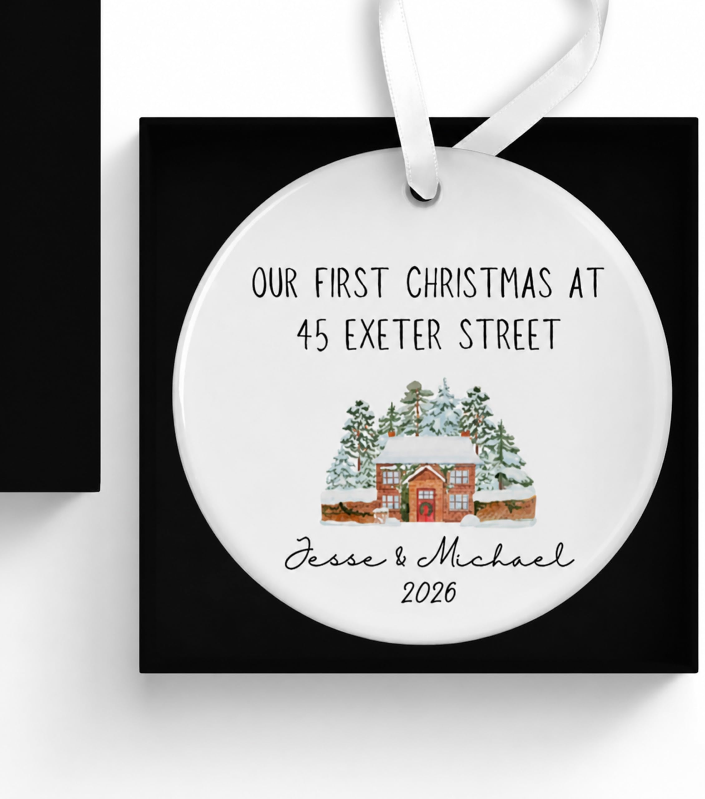 Uniquepgifts White First Christmas New Home Ornament – Personalised New Home Bauble, 1St Xmas Tree Decoration, Housewarming Keepsake With Gift Box