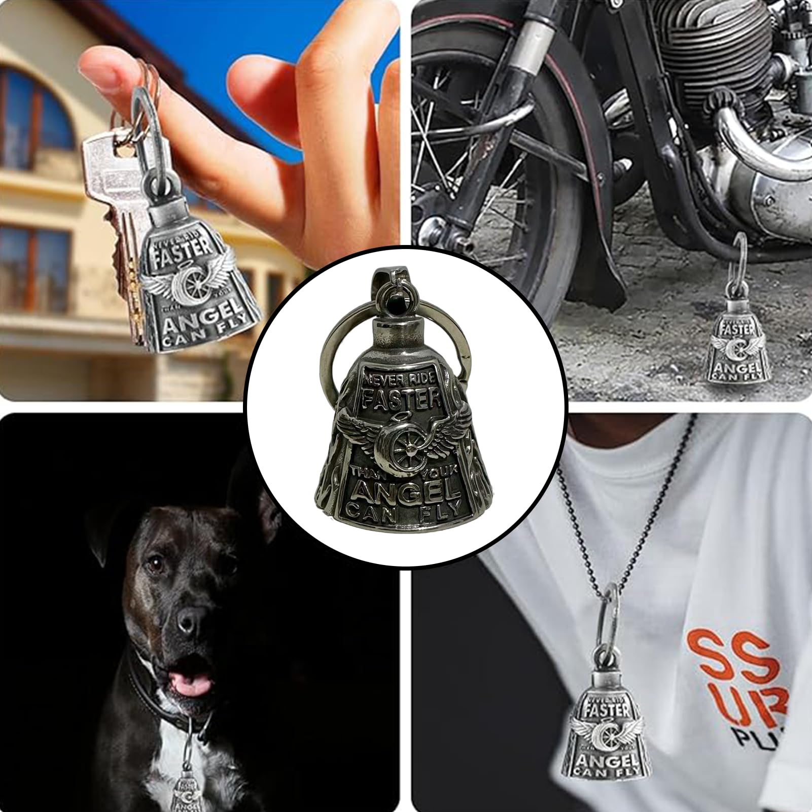 Cyberwork Campana Moto Amuleto de Suerte, Guardian Bell en Acero de Titanio con Diseño 3D, Campana Biker como Llavero Moteros, Accesorio Protector para Moto, Regalos para Moteros — view 6