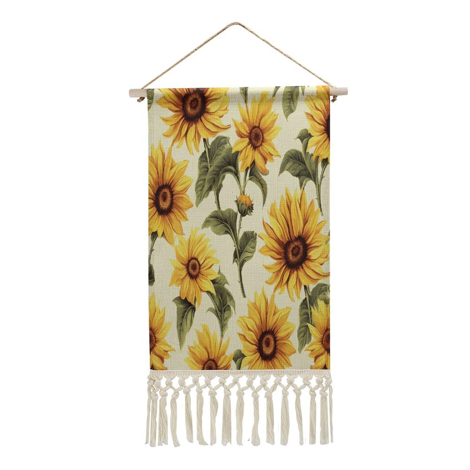 Adfgyerh Style Summer Sunflower Tapestry With Tassels Cotton And Linen Hanging Posters, Wall Art For Travel Gift, Wall Tapestry For Office Home Decor Bedroom Living Room Decor