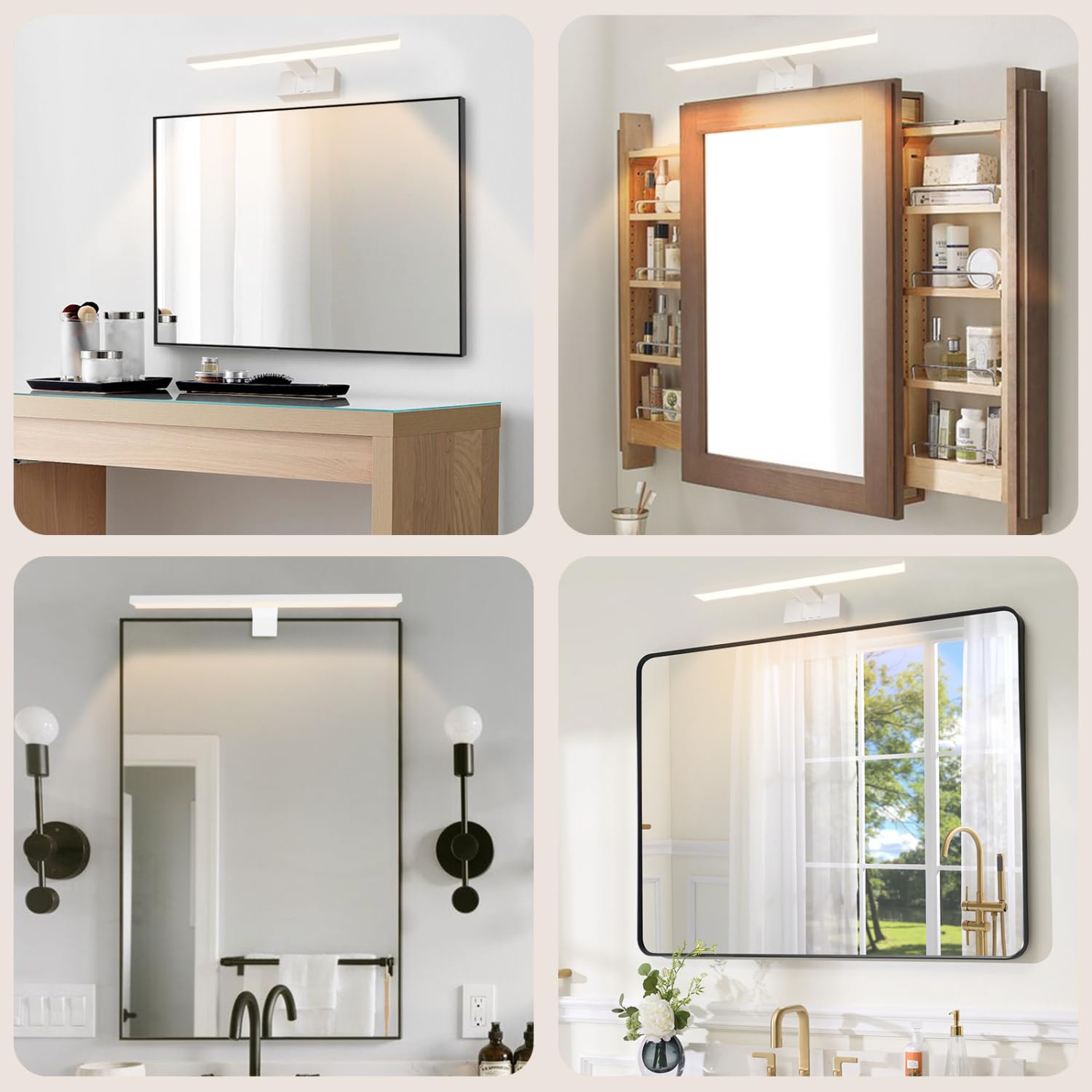 Aigostar Lampara LED de Espejo 40cm 8W 560LM Lámpara de Baño Amarillo Cálido 4000K Lámpara LED de Pared IP44 230V Luz de Espejo de Baño de Blanco
