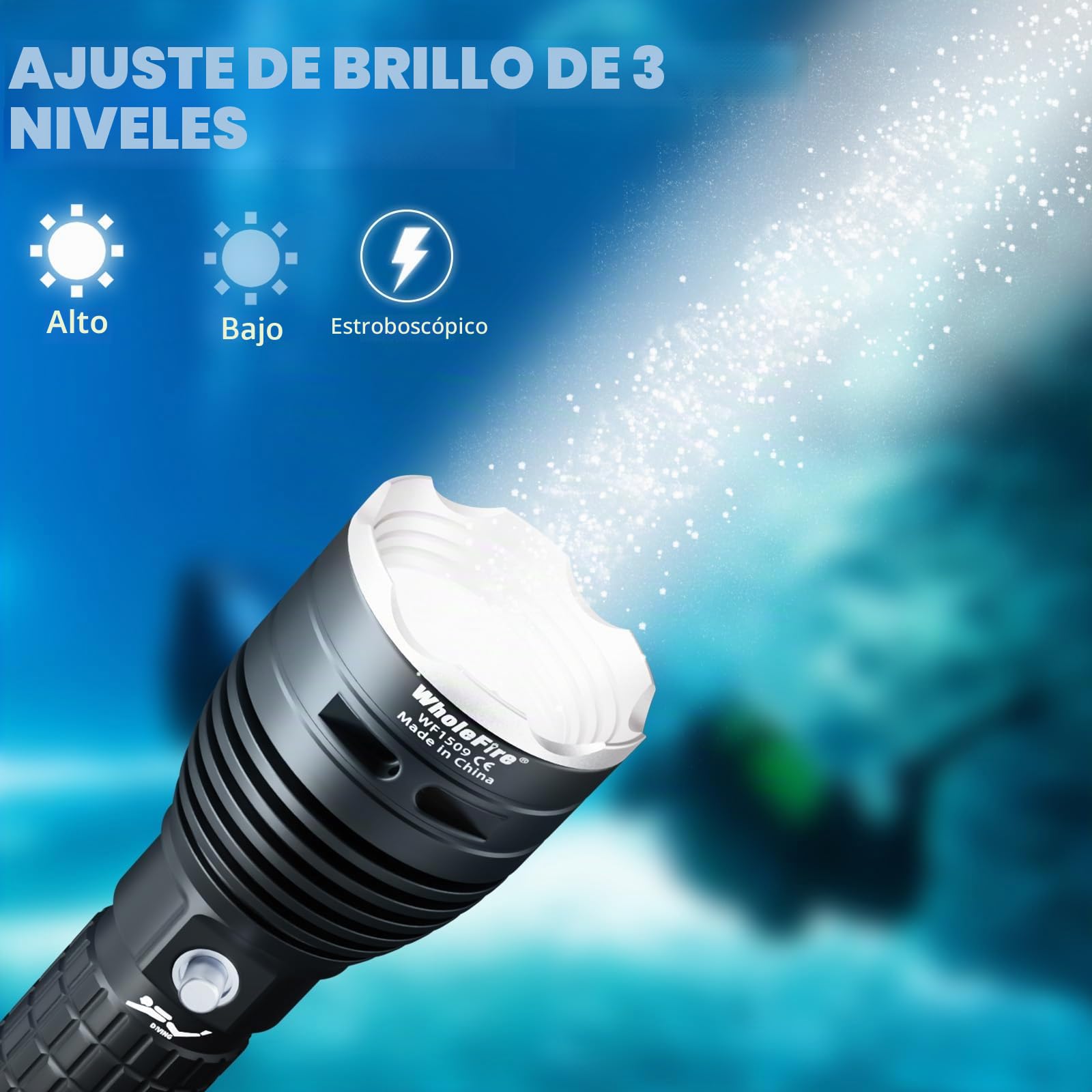 Linterna de buceo subacuática de 2000 lúmenes, linterna LED de buceo con 3 modos, luz LED de buceo nocturna IPX8 a prueba de agua, profesional para esnórquel