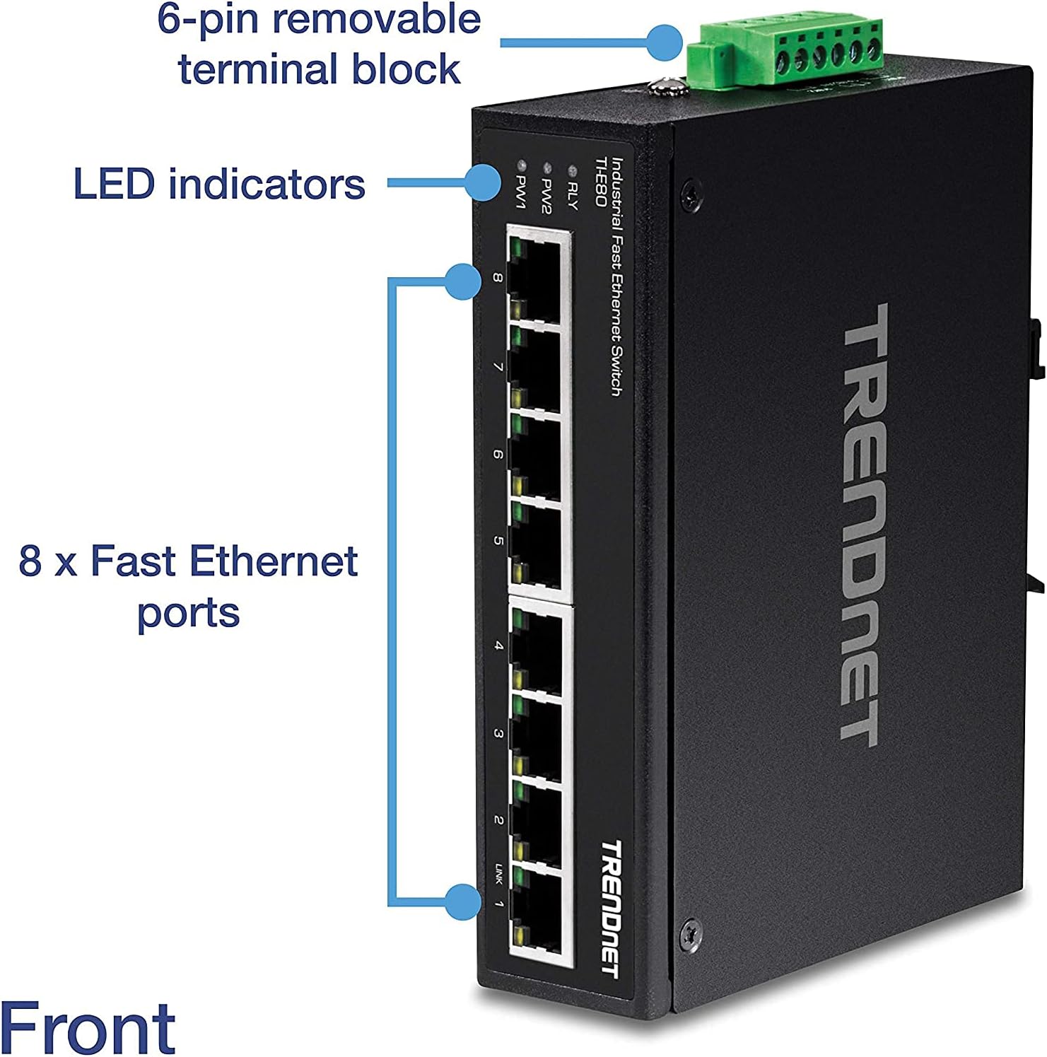 Exclusive TRENDnet 8-Port Industrial Unmanaged Fast Ethernet DIN-Rail Switch, TI-E80 8 x Fast Ethernet Ports, 1.6Gbps Switching Capacity,8 Port Network Fast Ethernet Switch,IP30 Metal Switch,Lifetime Protection