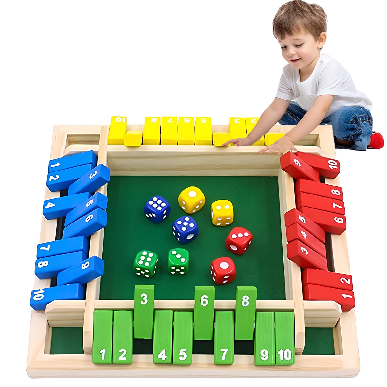 ChaneeHann Shut The Box - WüRfelspiel - Shut The Box Spiel - Spielbrett Mit 8 WüRfeln, Klappenspiel,Gesellschafspiel für die ganze Familie, Logikspiel für 2-4 Personen,für 2 bis 4 Spieler