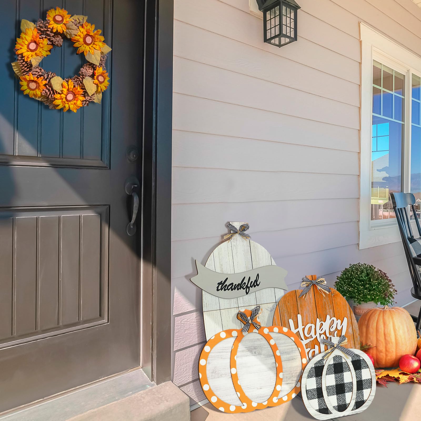 Cartello Decorativo In Legno Happy Thanksgiving - 30x15 Cm Con Corda