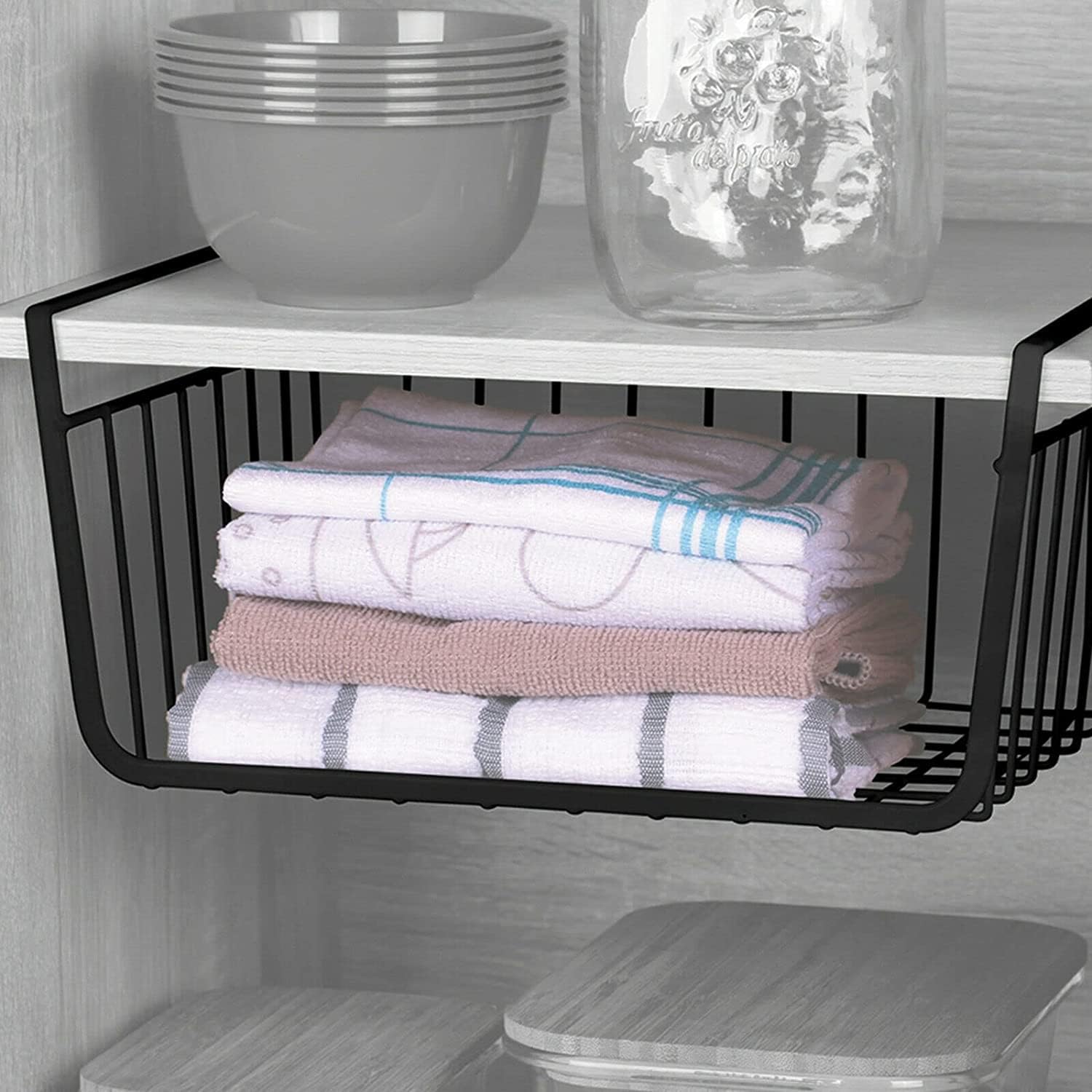 Darthome Ltd Black Metal Under Shelf Hanging Basket Tidy Kitchen