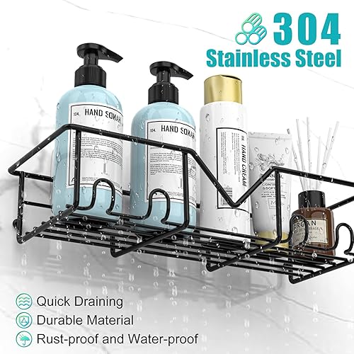Miniatura 3 de Estantes de ducha con 10 ganchos, organizador adhesivo de ducha de baño con soporte para jabón, toallero, organizador de ducha, sin perforaciones,