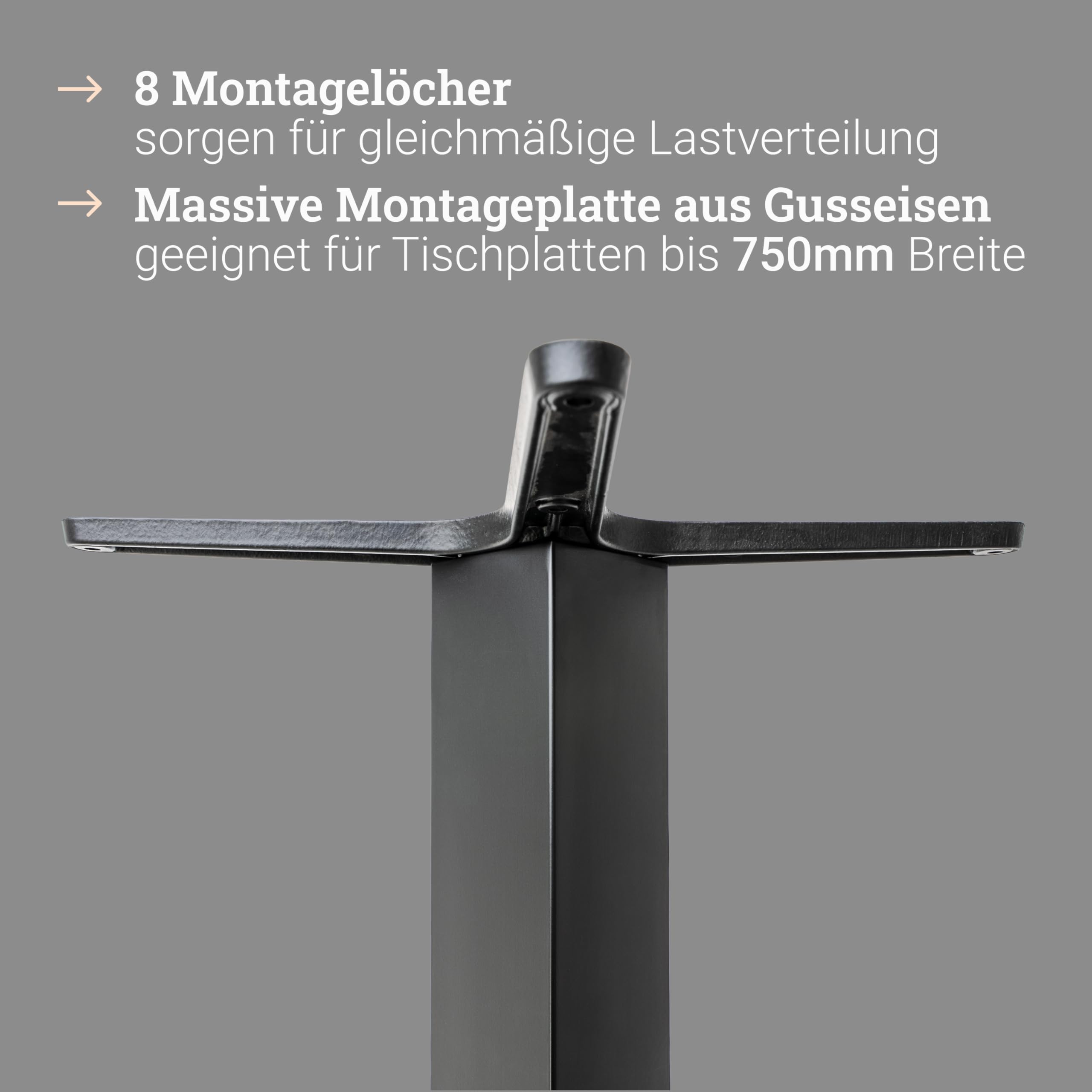 Natural Goods Berlin 1x Bistrotischgestell Single ECKIG - 17kg Bistro Tisch Tischgestell Metall Schwarz Gastro - DIY Tisch Untergestell 720 mm - Für Tischplatten bis 75x75cm oder 80cm Durchmesser