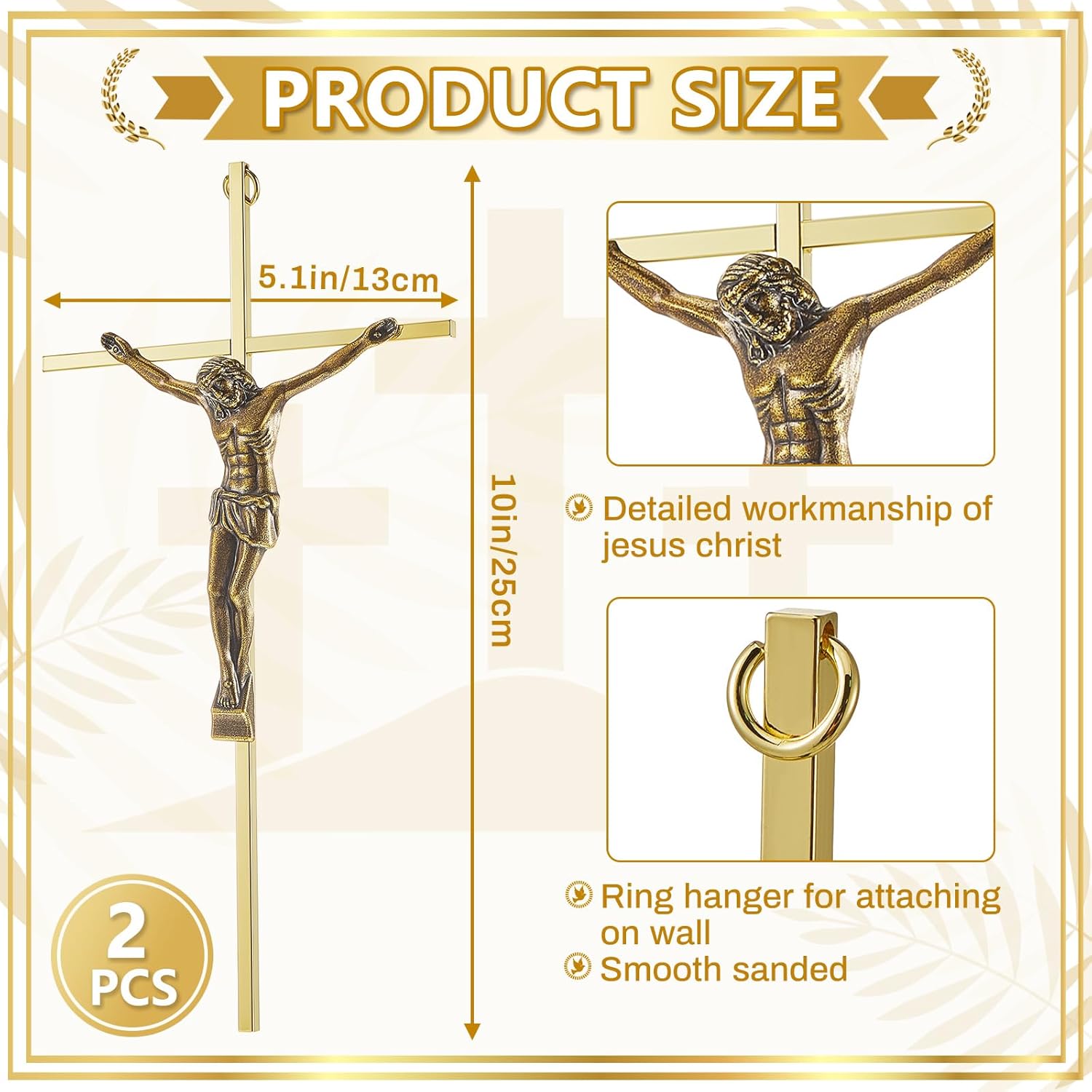 Leinuosen 2 Pcs Metal Crucifix Wall Cross 10 x 5 x 1 Inch Gold Home Cross Wall Decor Slender Hanging Cross Decor for Wall Gifts - Image 2