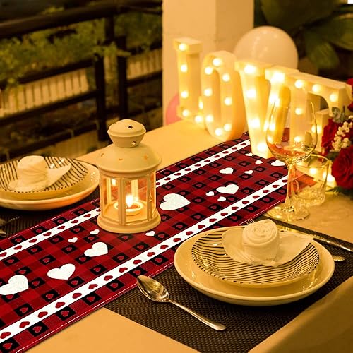 Miniatura 5 de YUJUN Camino de mesa para el día de San Valentín, arpillera de corazón de amor, rústico, aniversario, boda, vacaciones, cocina, comedor, camino de