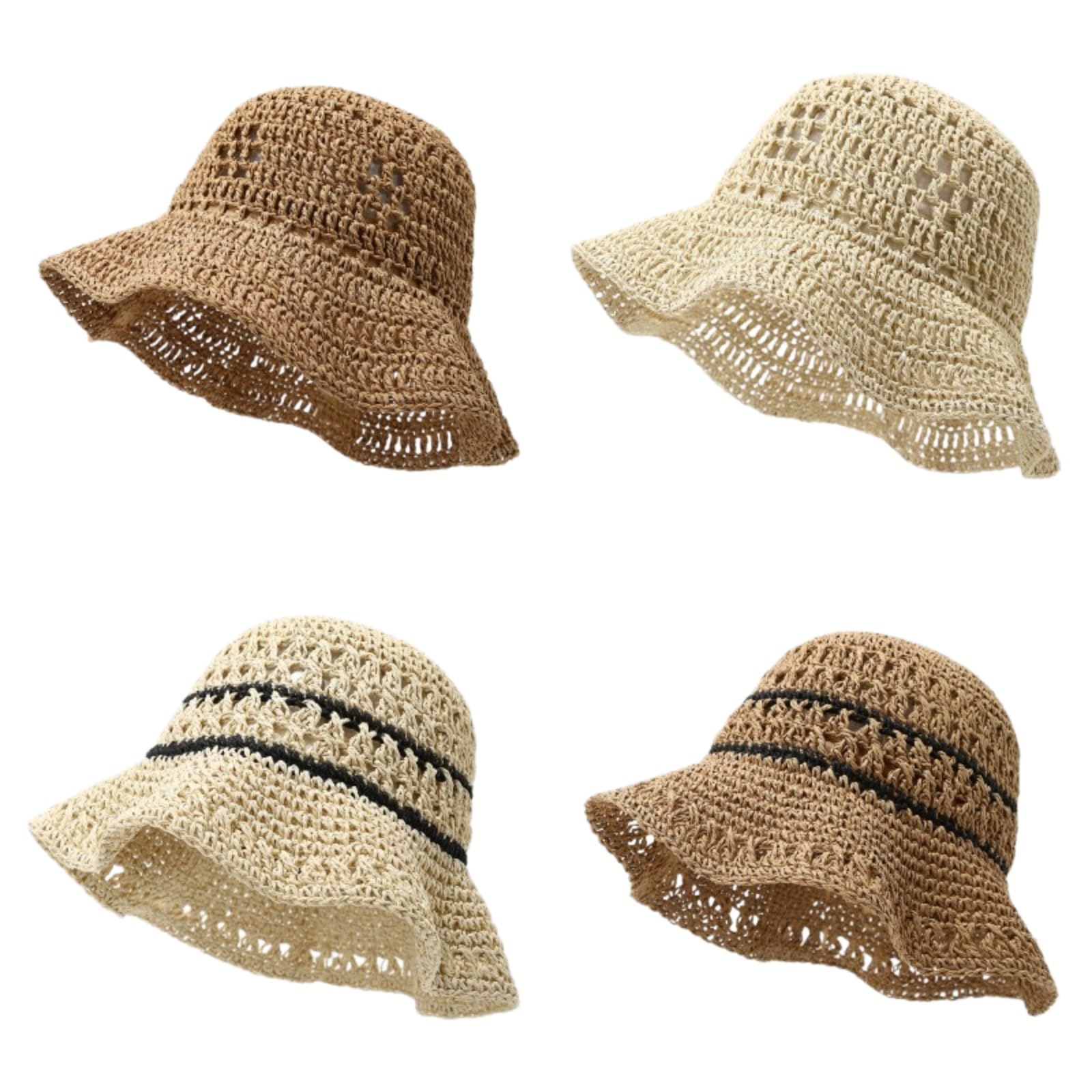Cappellino da Baseball,Cappello Pescatore Cappello A Secchio di Paglia Leggero per Le Donne, Ombrello All'aperto Bordo Ampio Traspirante Vacanze Viaggio-2-56-58cm