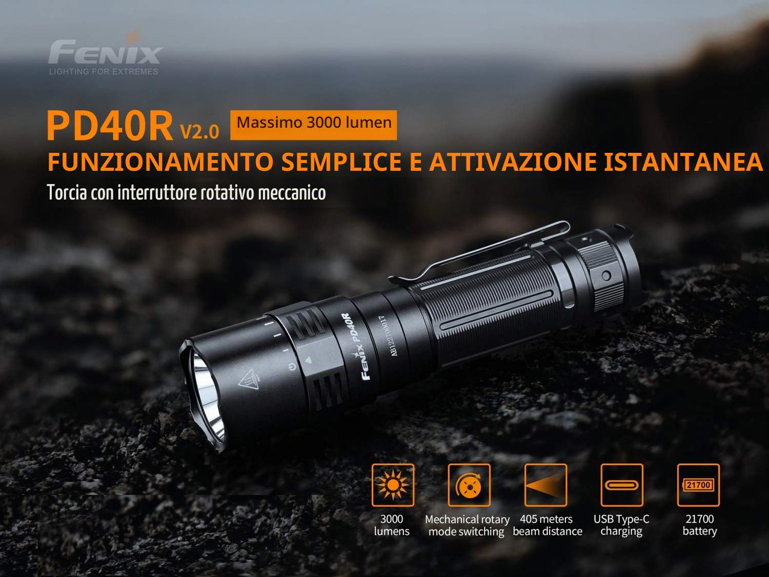 Fenix - Torcia ricaricabile PD40R, V2.0 con 3.000 lumen