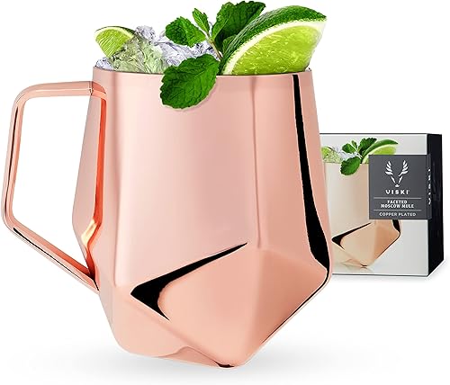 Viski Faceted Moscow Mule - Taza de cóctel de cobre, acero inoxidable, capacidad para 18 onzas
