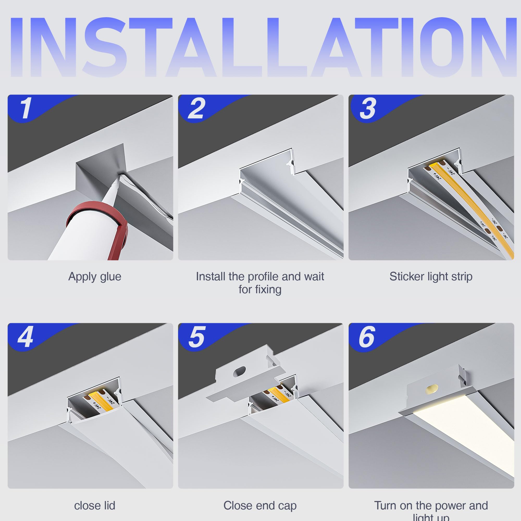 LED Profil Schiene 2m aus eloxiertem Aluminium, Aluminium Profil passend für 15mm Streifen, mit opalem Diffusor (SP23, 6 Stück (12 m))