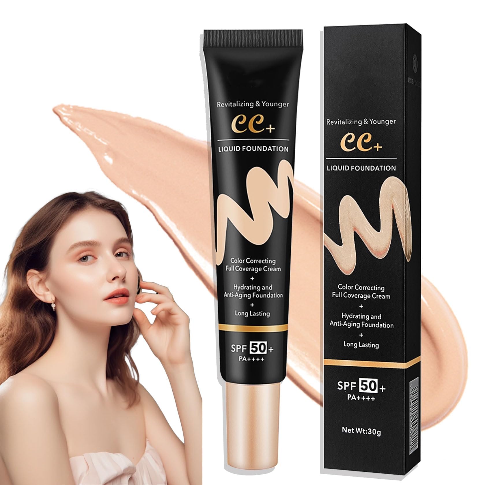 AzoneeHydrating CC Cream with SPF 50+ PA++++, Waterproof Flawless Concealer Full Coverage BB Cream, Long Lasting Moisturizing Full Coverage Liquid Foundation, All-Day Hold, All Skin Types (Natural)