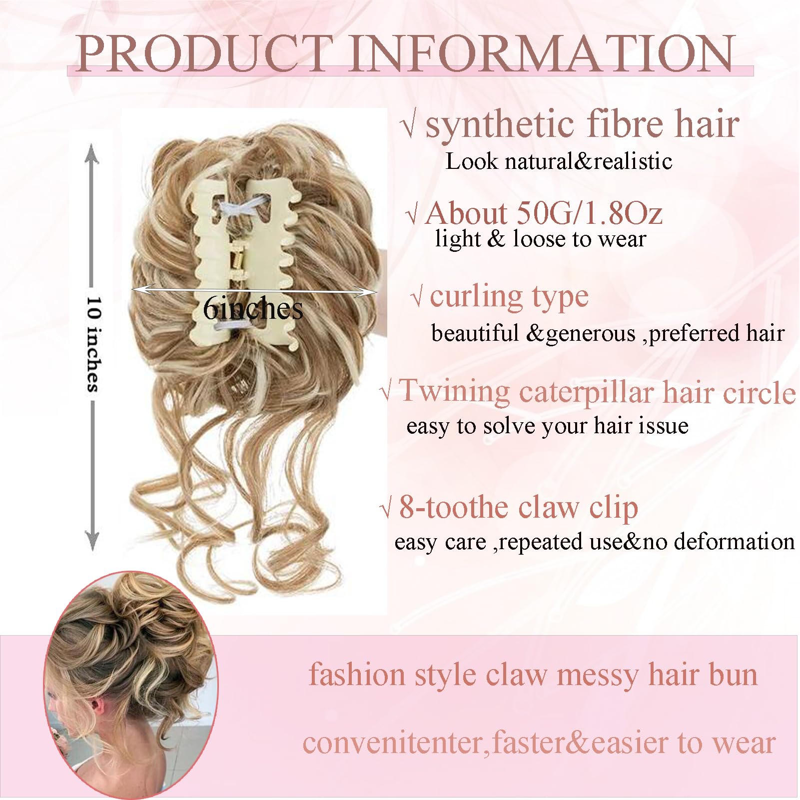Claw Clip Messy Bun Hairpiece Curly Wavy Ponytail Tousled Updo Donut Chignon Synthetic Hair Extensions for Women Girls (#27M613) - Image 3