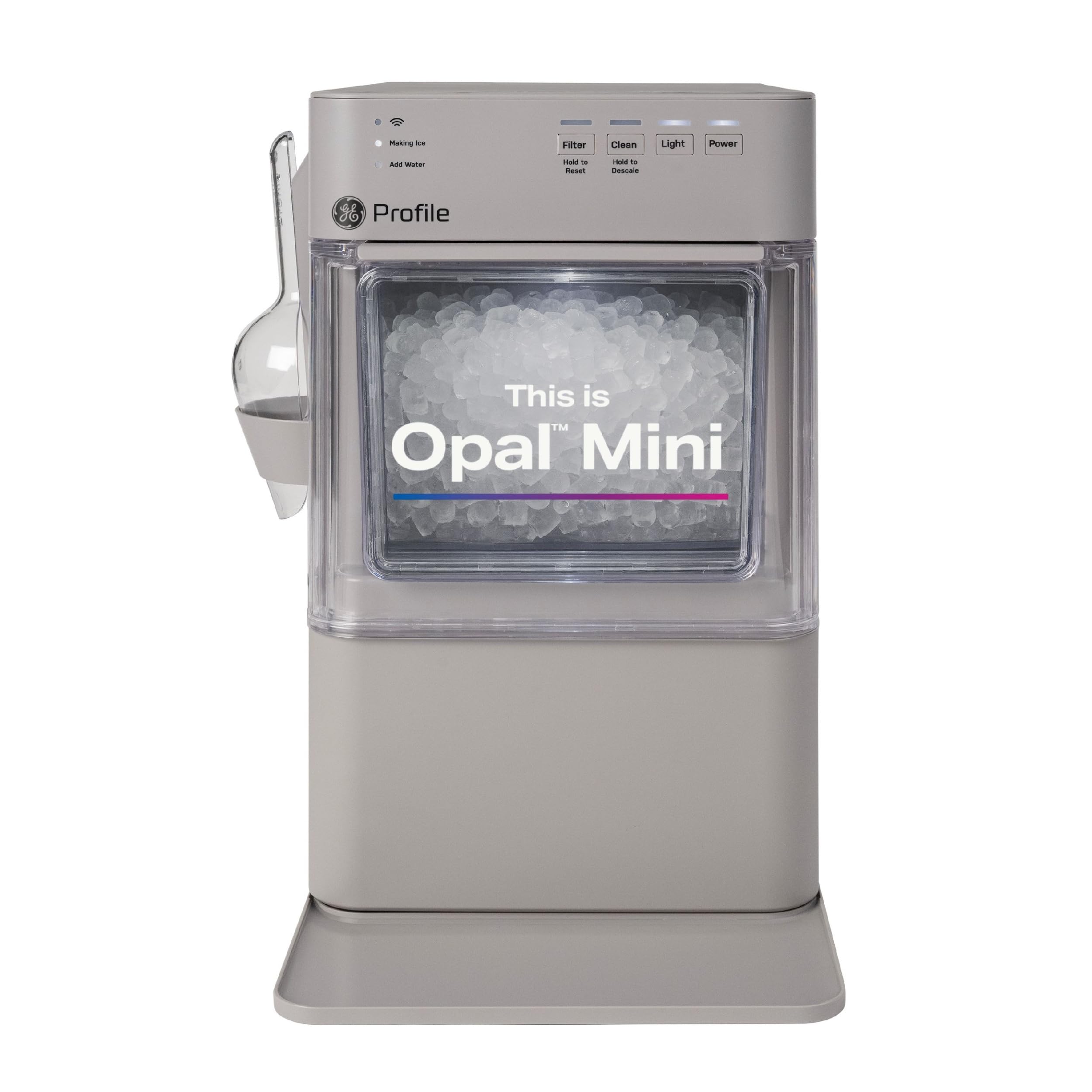 Photo 1 of GE Profile Opal Mini Nugget Ice Maker, Portable Countertop Pellet Ice Machine, Soft Chewable Ice, 36 lbs Per Day, Top Fill Water Reservoir, 2 lb Bin, 6 Pack Descaler & Scoop Included, Stone Grey