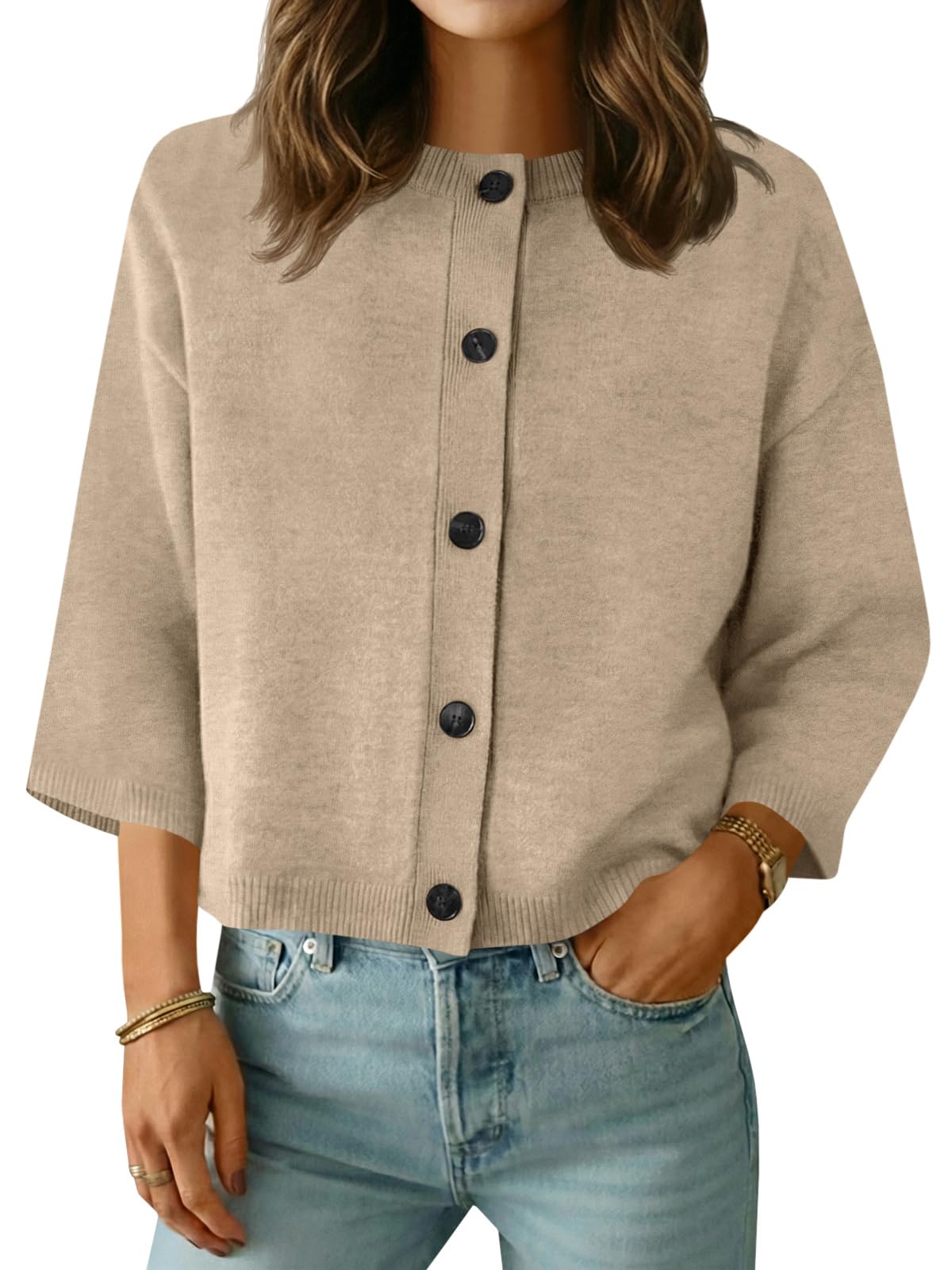 Saodimallsu Womens Short Sleeve Cardigan Sweaters Crew Neck Button Down Lightweight Casual Summer Knit Tops