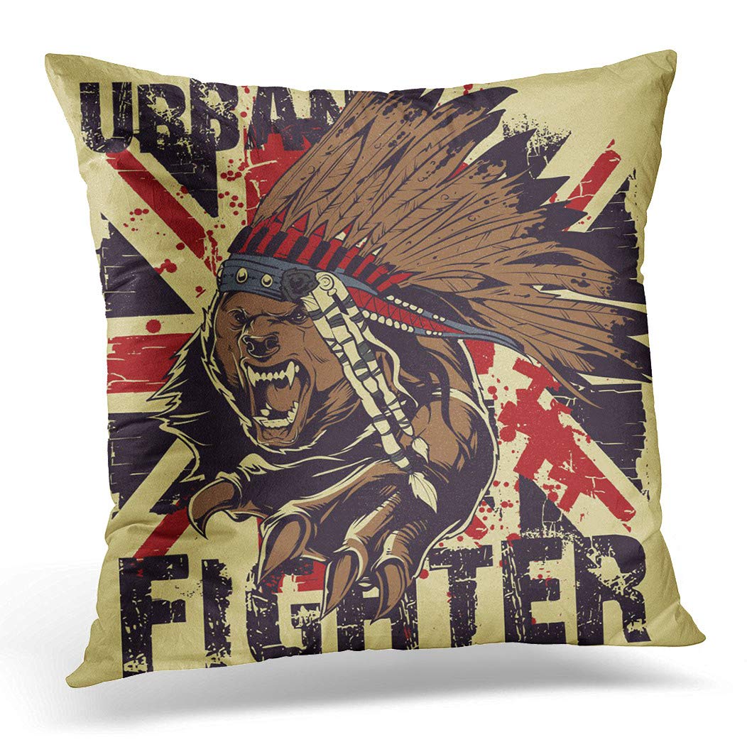 Awowee Cushion Cover 45x45cm/18x18inches Brown Abstract Bear Urban Fighter Against American Angry Animal Home Decor Throw Pillow Cover Square Pillowcase for Bed Sofa