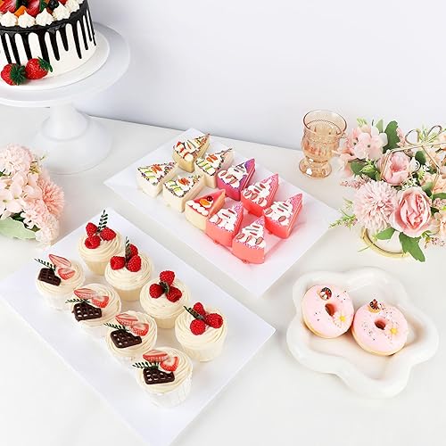 Miniatura 3 de mwellewm 12 bandejas de plástico blanco para servir, bandejas rectangulares de postre de 14 x 9 pulgadas para mesa de postre, juego de exhibición de