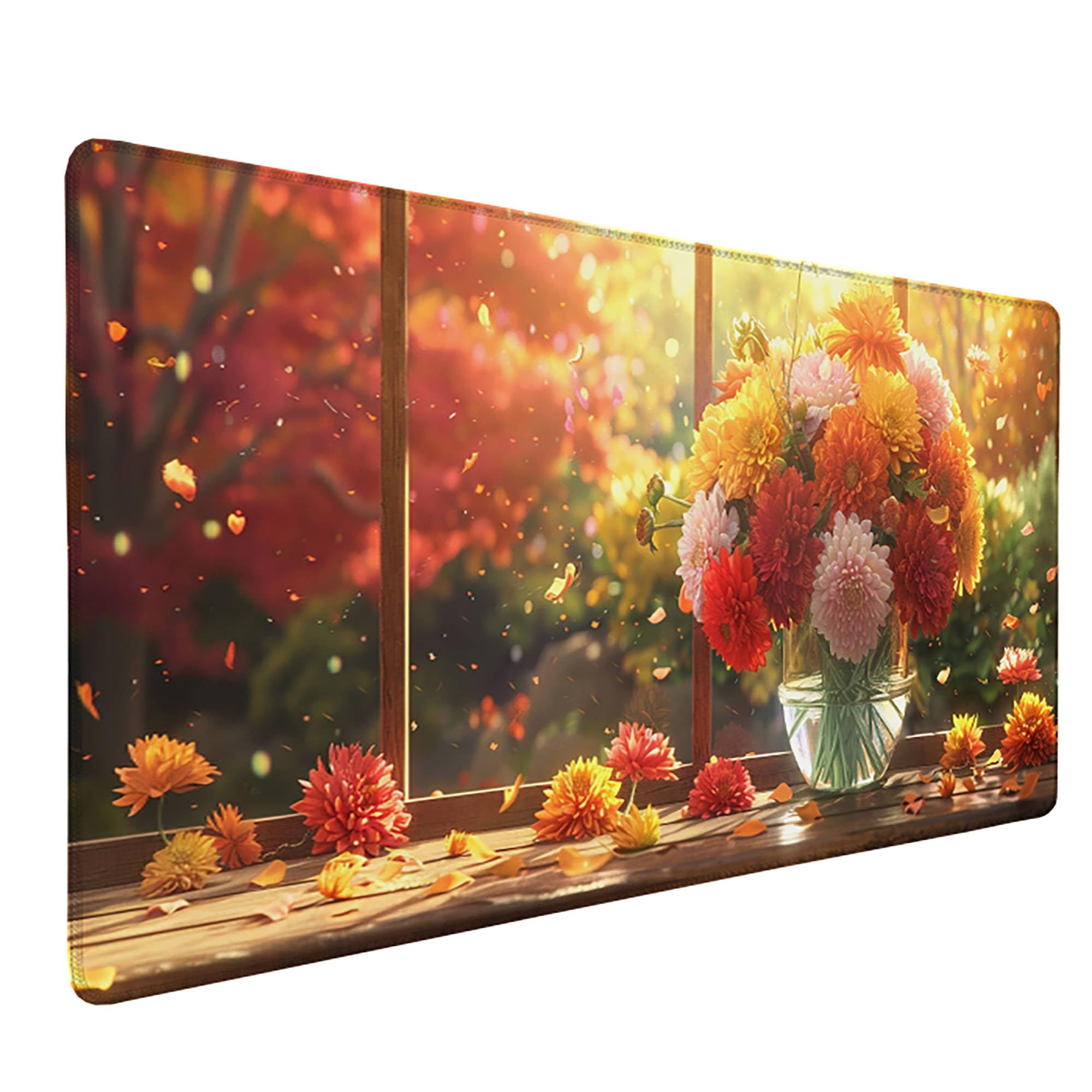 Żółta podkładka pod mysz XXL, podkładka na biurko, 1200 x 600 cm, szyte krawędzie, podkładka pod mysz, gumowa podstawa, kwiat, podkładka pod mysz, stabilna przyczepność na gładkich