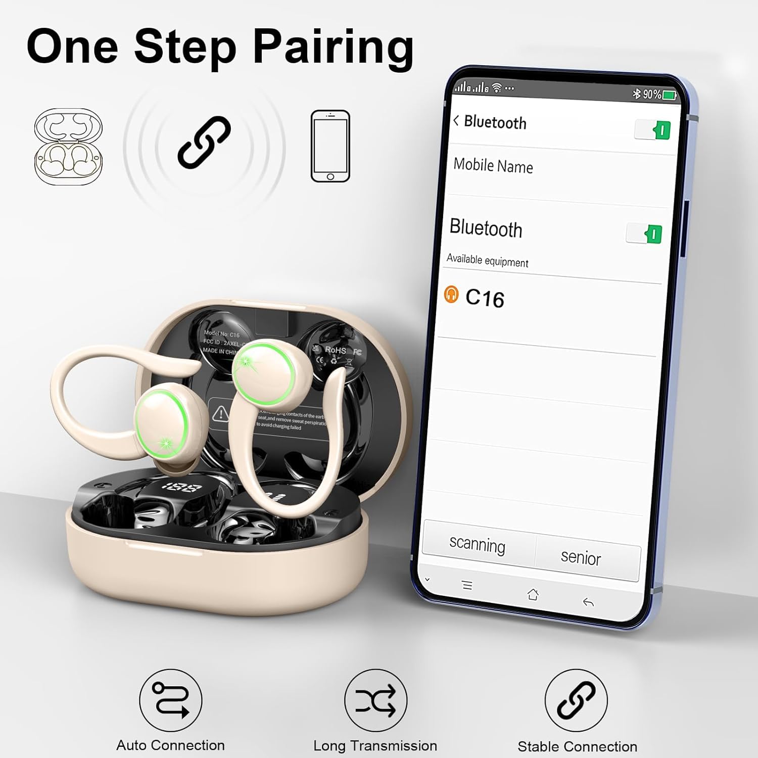 Matast Cuffie Bluetooth sportive, senza fili, Bluetooth 5.4, con cancellazione del rumore ENC e 4 microfoni HD, 50 ore, auricolari in-ear con stereo Hi-Fi, impermeabili IP7