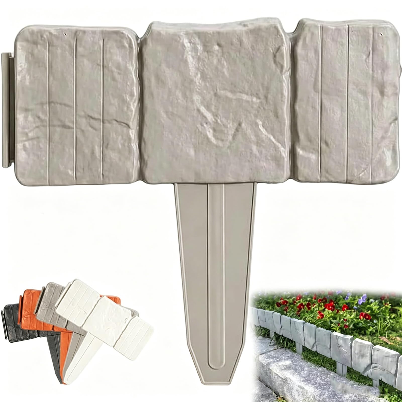 Faux Stone Garden Edging Border, Imitation Stone Garden Fence, DIY Gardenn Edging Border, Stone Edgingg for Landscaping, No Dig Interlocking Lawn Stakes for Flower Bed,Outdoor Yard (C, 10PCS)