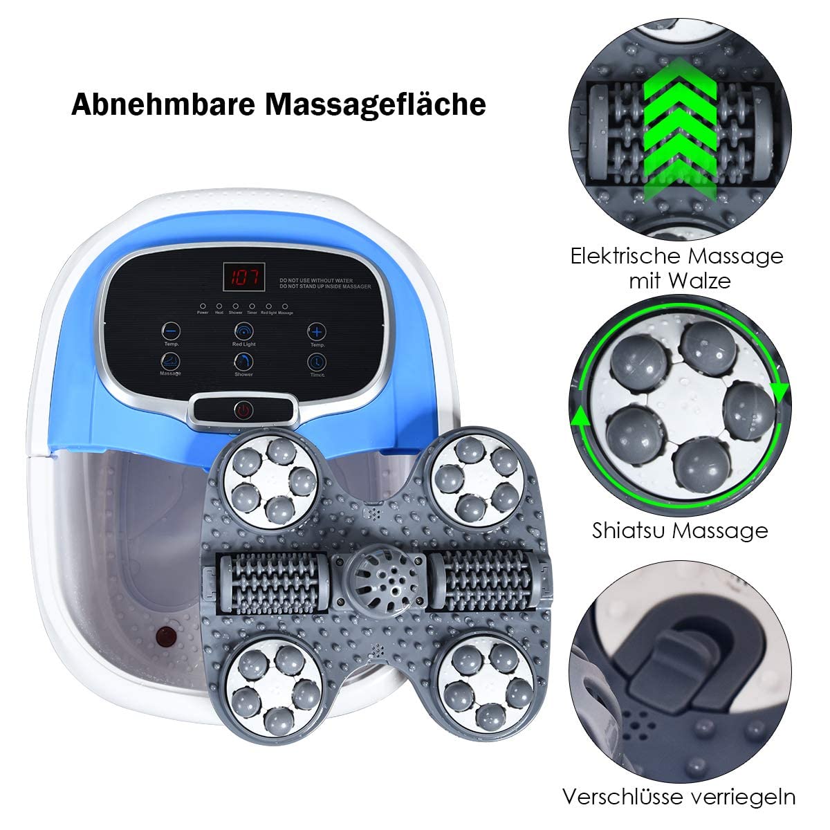 GOPLUS Fußbad Massagegerät, Elektrisches Fußmassagebad, Fußbadewanne mit Massage & Heizung, Rollbar, 10-60 min. Timer, 35-48 °C, Abnehmbares Massage-Brett, zur Entspannung und Schmerzlinderung (Blau)