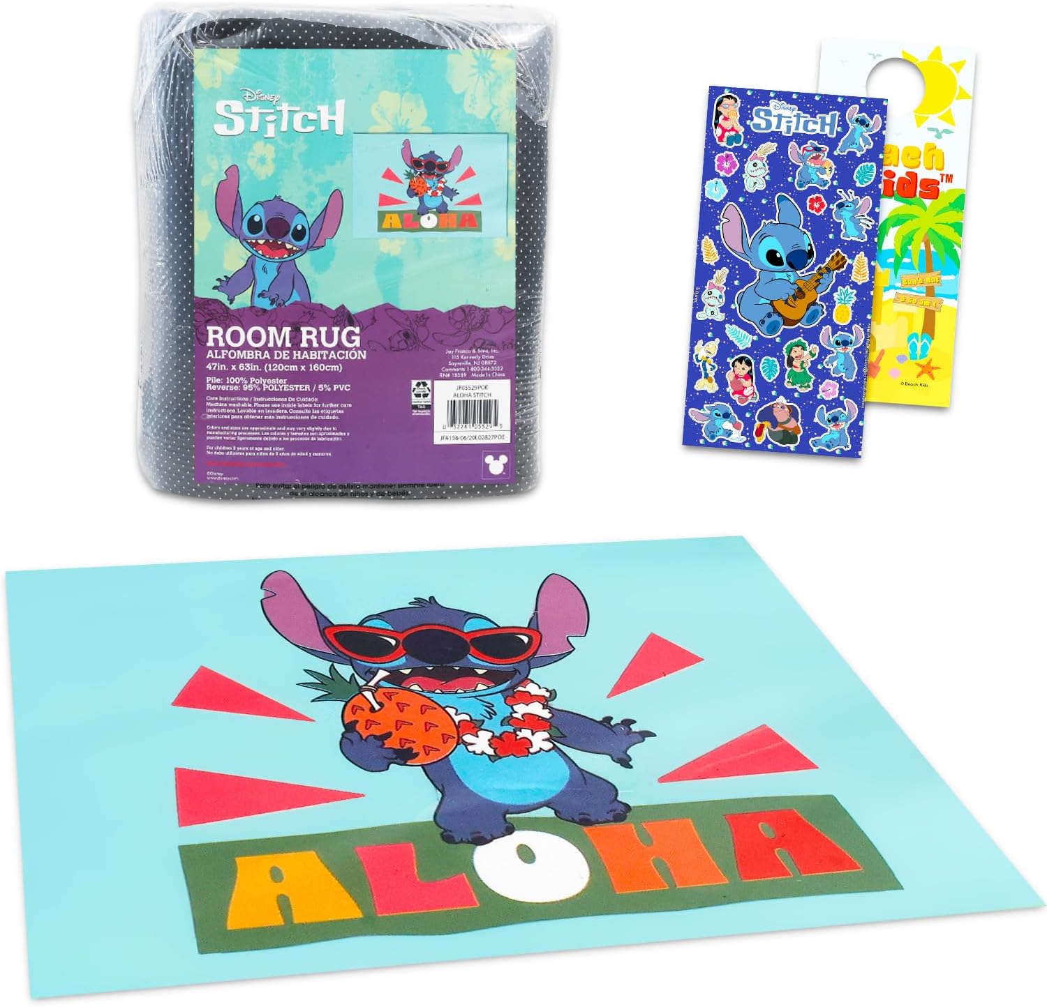 Stitch Rug for Kids Room Set - Bundle with 48x72in Area Carpet for Bedroom, Room Decor, Plus Stickers and More | Lilo and Stitch Rug for Bedroom