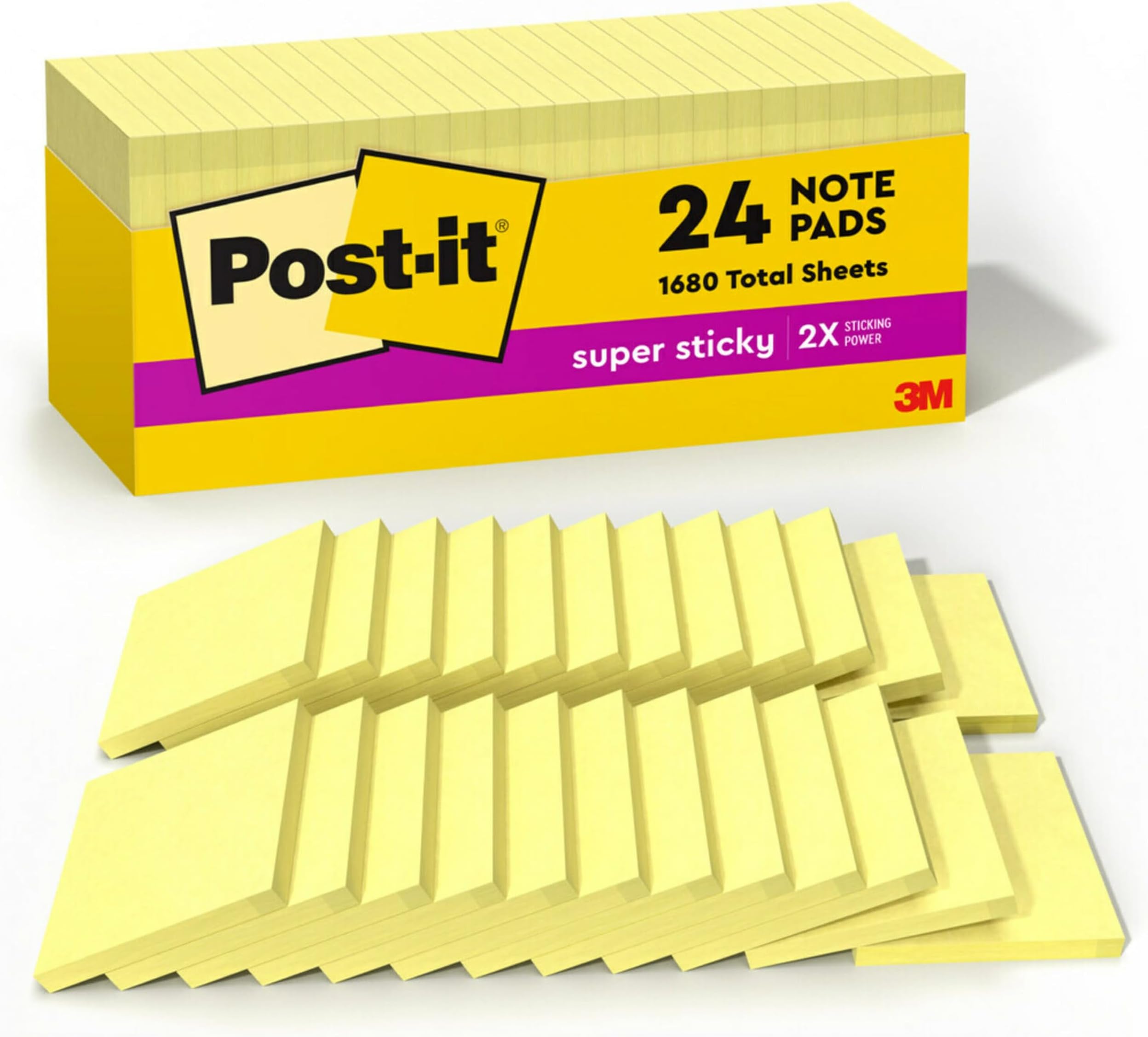 Postit Super Sticky Notes, 24 Sticky Note Pads, 3 x 3 in