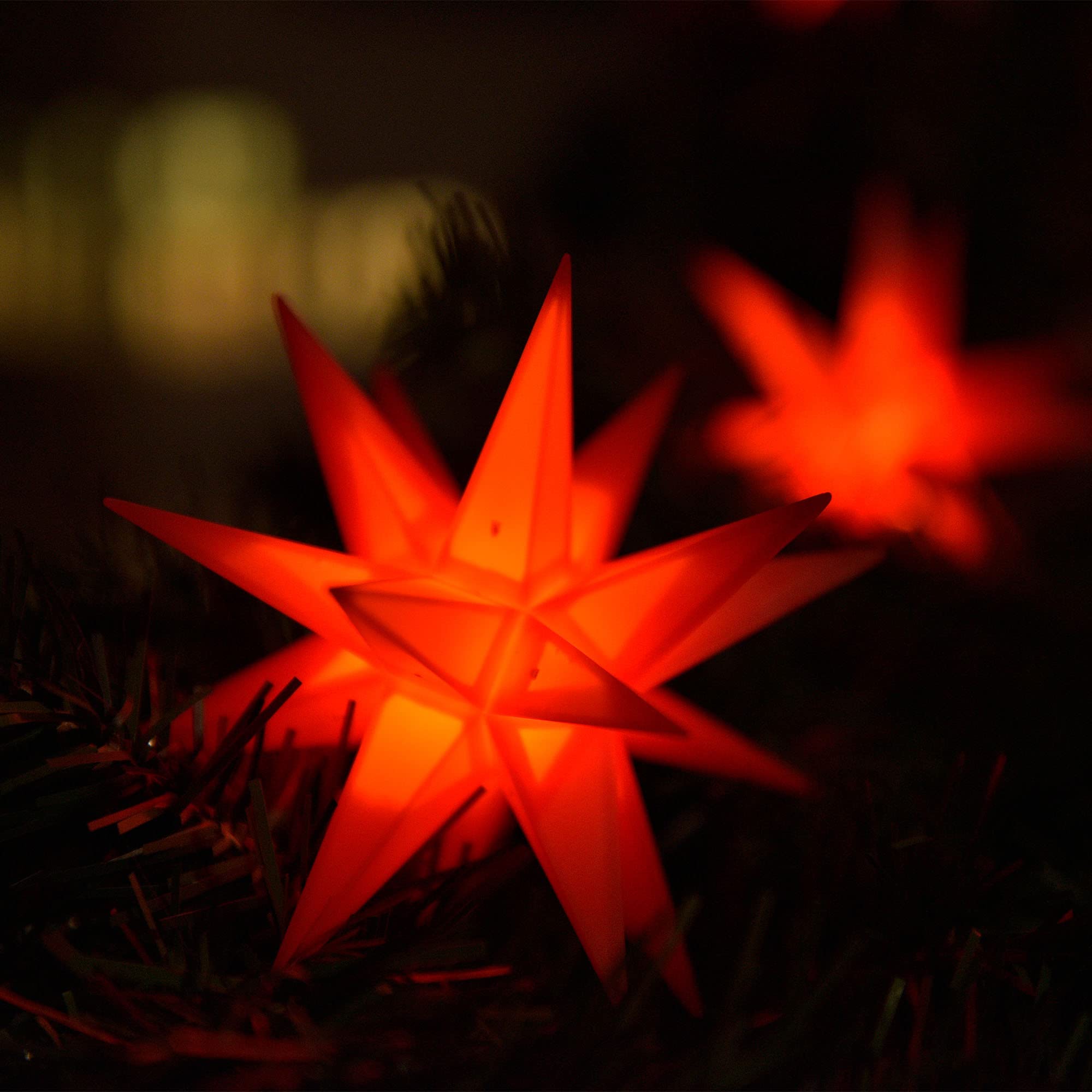 Novaliv 2er SET Weihnachtssterne LED Dekostern Klein 12cm ROT mit FERNBEDIENUNG und Batteriefach für 3 AA Batterien 6h Timer INNENRAUMDEKO 3D Stern 18 Zackig Leuchtstern LED Lichterkette Kinderzimmer