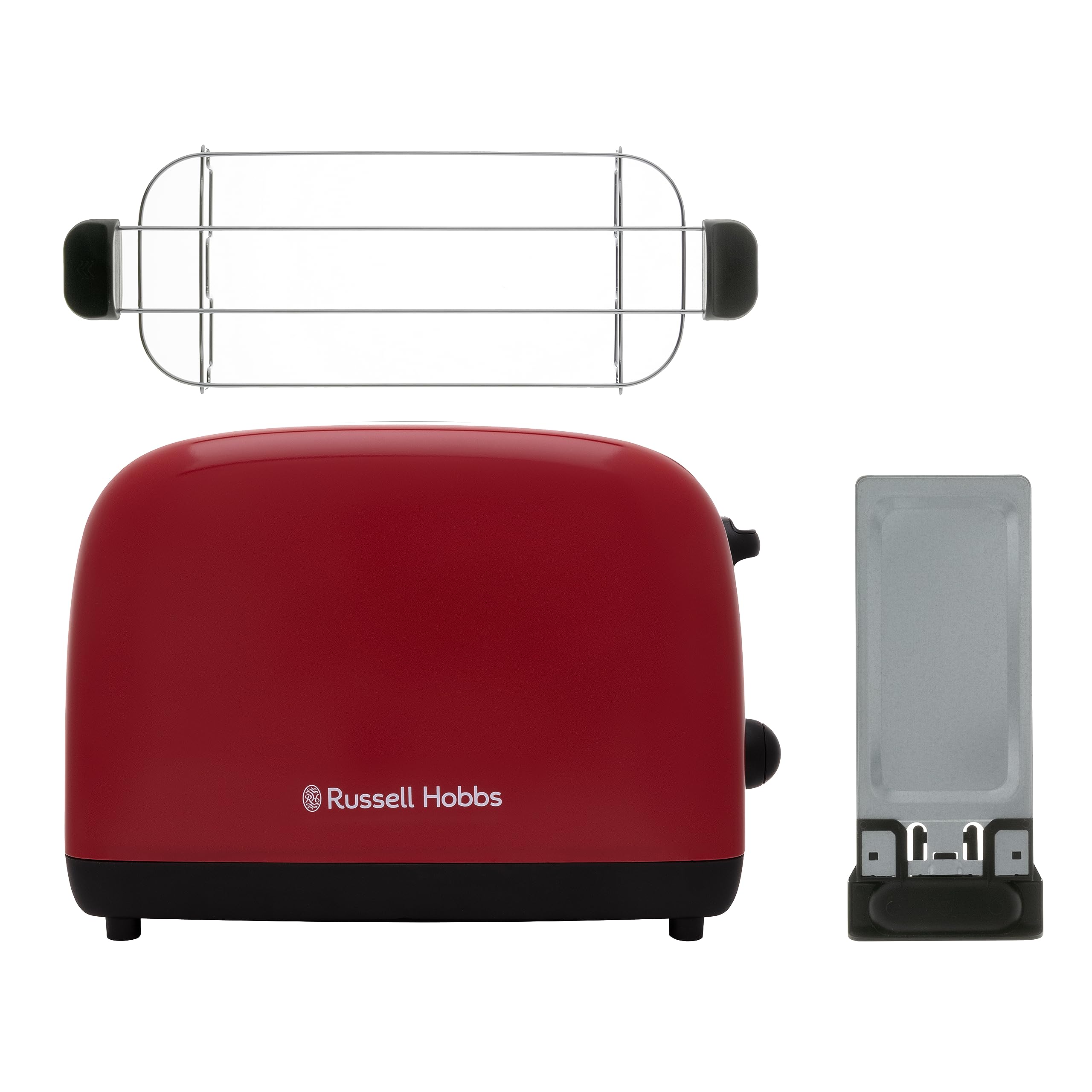 Russell Hobbs Tostadora Colours Plus, 2 Ranuras Cortas y Anchas, Tostador para 2 Rebanadas, Bandeja Recogemigas, Calientapanecillos, Función Cancelar y Descongelar, Acero Inoxidable, Rojo, 26554-56