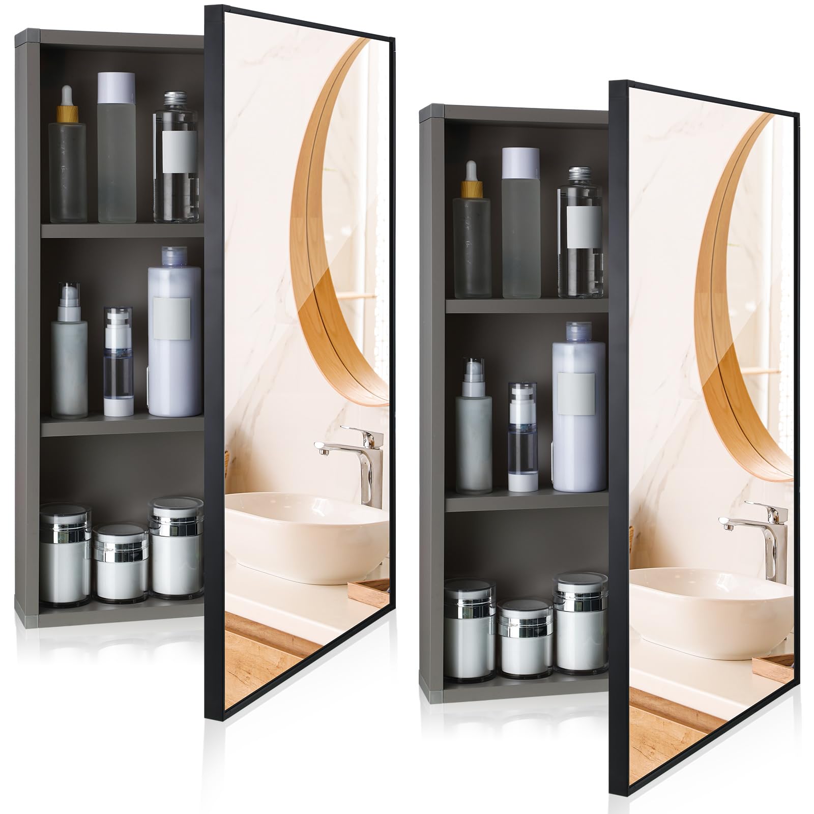 Photo 1 of Suzile Medicine Cabinets with Mirror Bathroom Mirror Medicine Cabinet Wall Mounted Framed Recessed Bathroom Medicine Cabinet with Mirror 16 x 24 inch Mirror Cabinet Size (2) 2 Light Grey