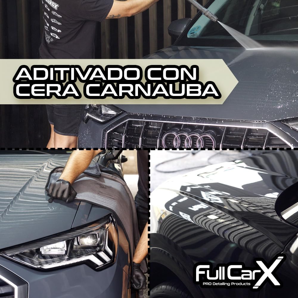 AutoFullCar – Champú Coche con Cera Carnauba 5 Litros FullCarX | Limpia y Abrillanta | Espuma Activa 2 en 1 | Efecto Hidrofóbico | Jabón Carrocería Brillante