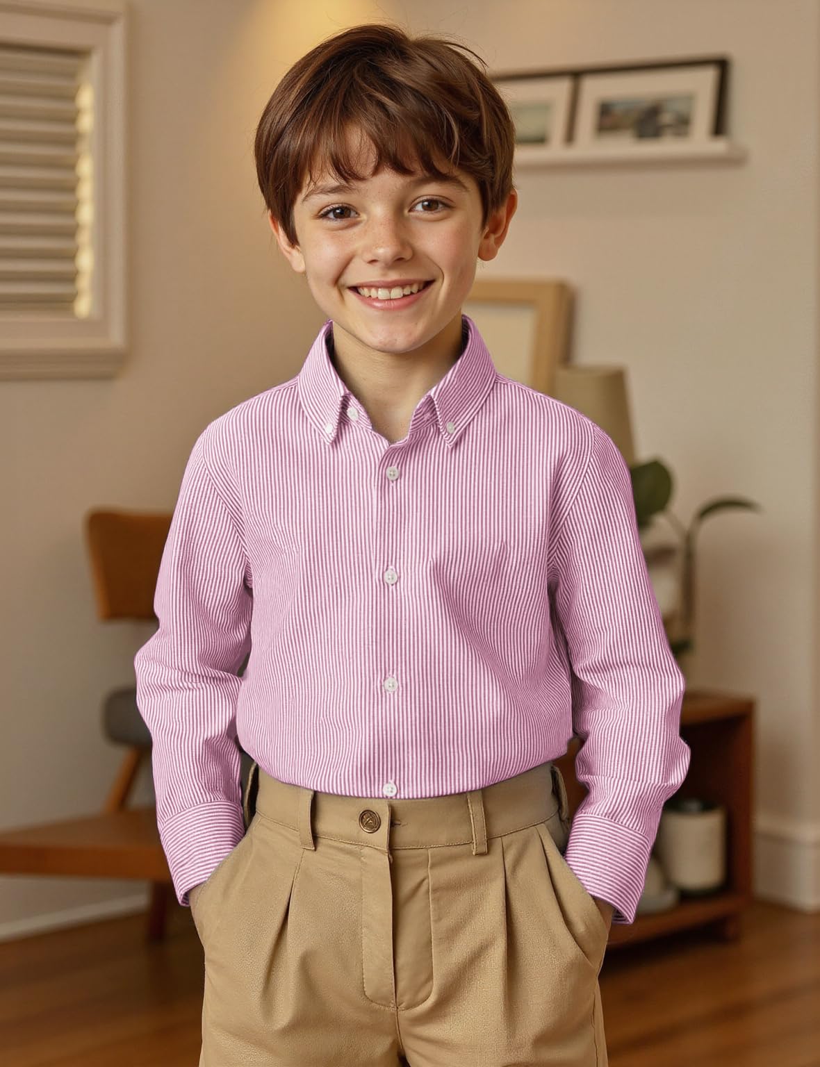 JOGAL Camisas de Vestir Oxford de Manga Larga para niños de 6 a 14 años