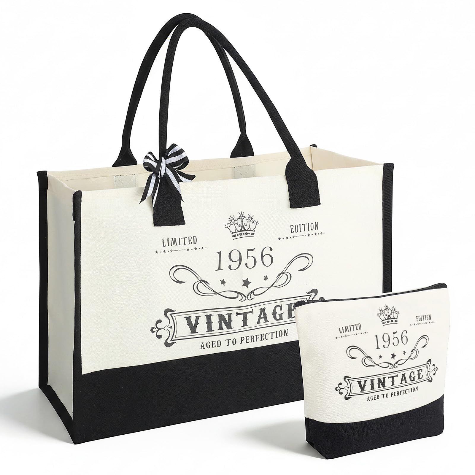 saerryor 70th Canvas Tote Bag with Cosmetic Bag for Women