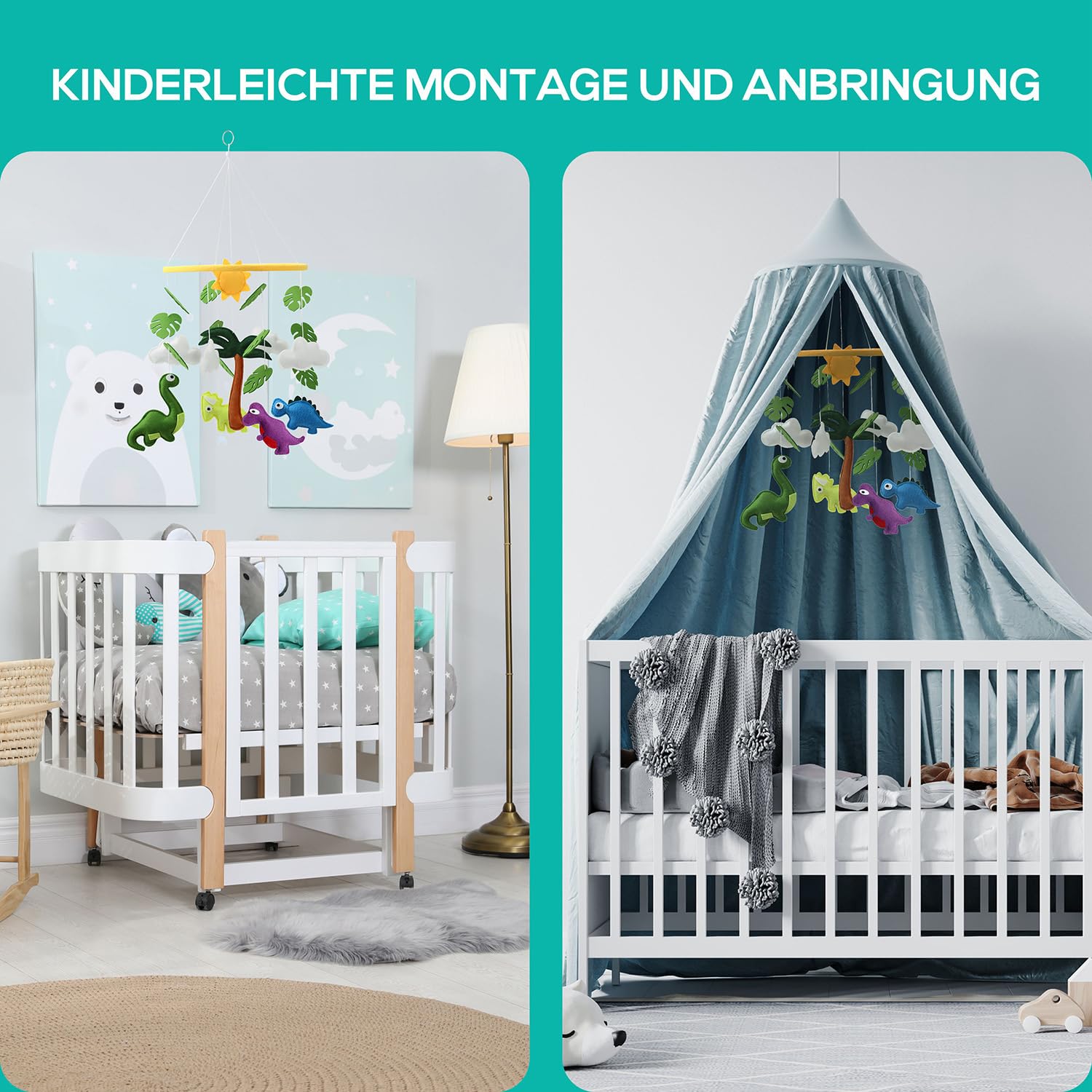 wortek Mobile Baby Mobile - Materassino fasciatoio portatile con dinos in feltro, per letto e bambini, per bambini, da appendere, per la cameretta dei bambini, per la cameretta dei bambini, per