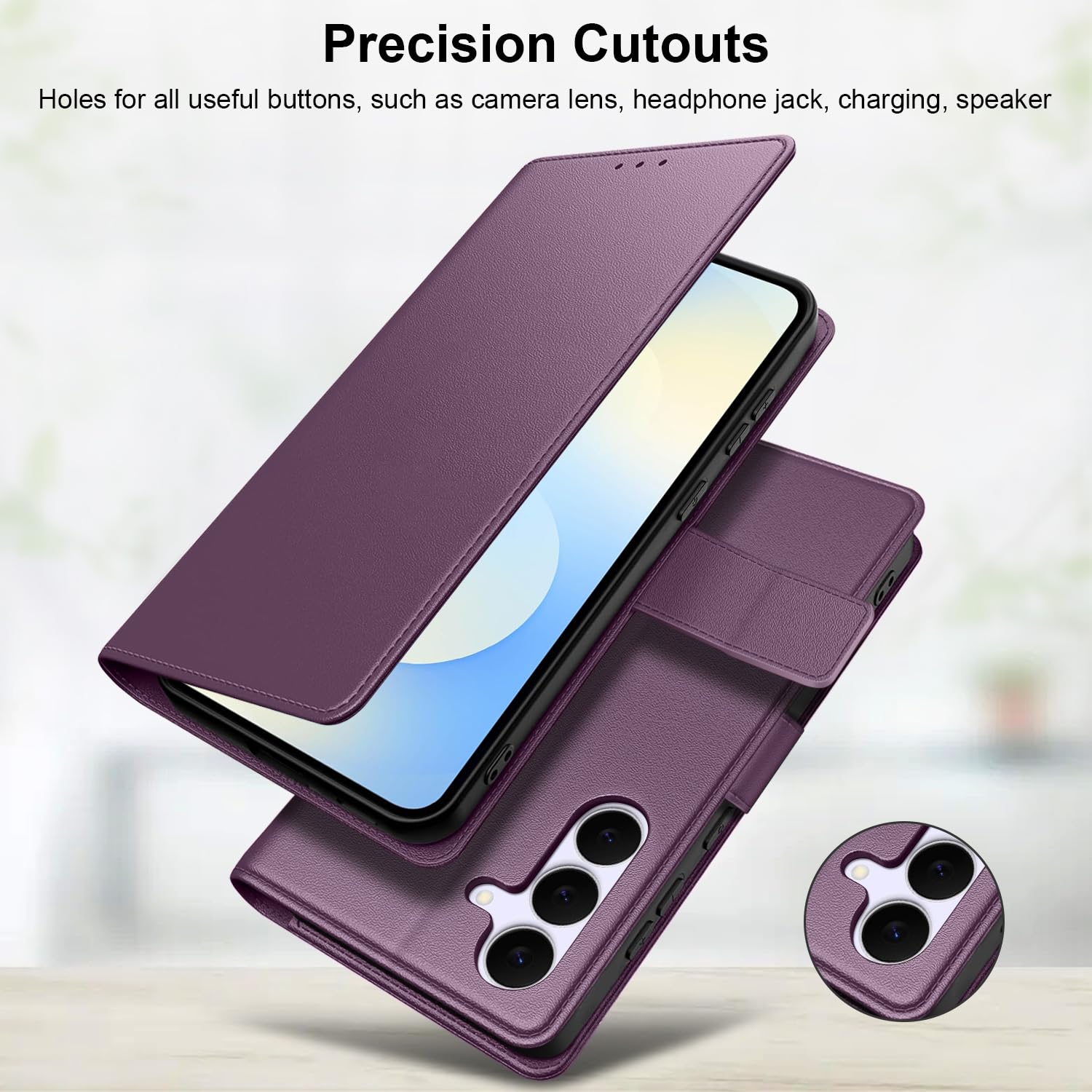 Ysjisy Cover Compatibile con Samsung Galaxy S25 Fe 5G, con 1 Pezzo Vetro Temperato Pellicola Protettiva e 1 Pezzo Strumento di Installazione Semplice, Premium Pelle PU Libro Flip Custodia - Viola