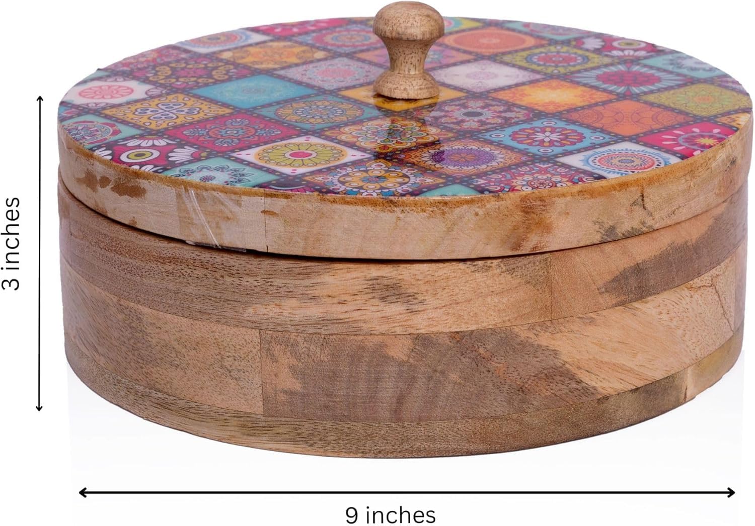 Handcrafted Wooden Mexican Tortilla Warmer Basket Indian Chapati Roti Bread Holder Box Pancake Keeper Serveware Hot Pot Casserole Dish With Lid Home Kitchen Dining Decor, Natural 9 x 3 Inches