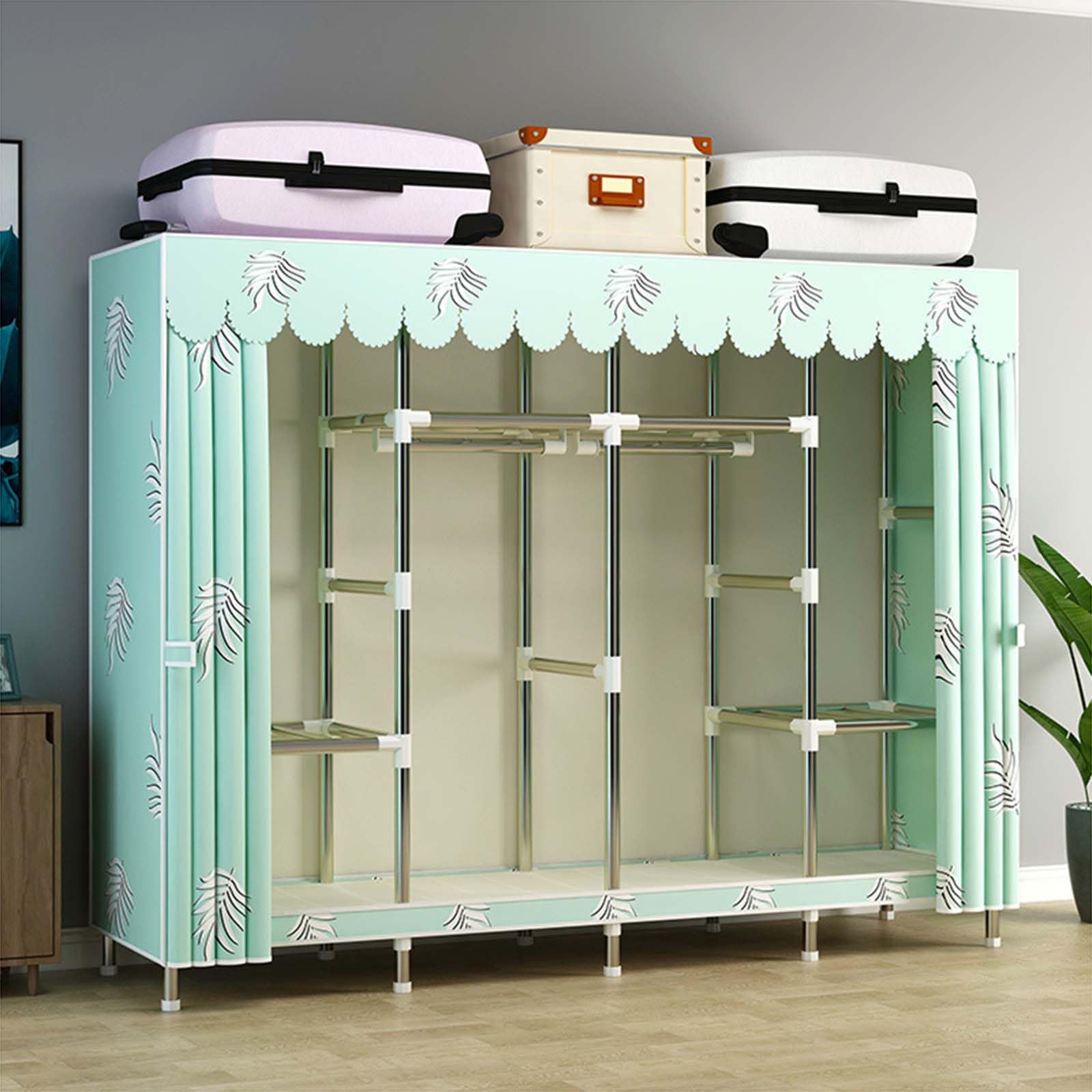 Armoire portable en tissu à rail de suspension robuste