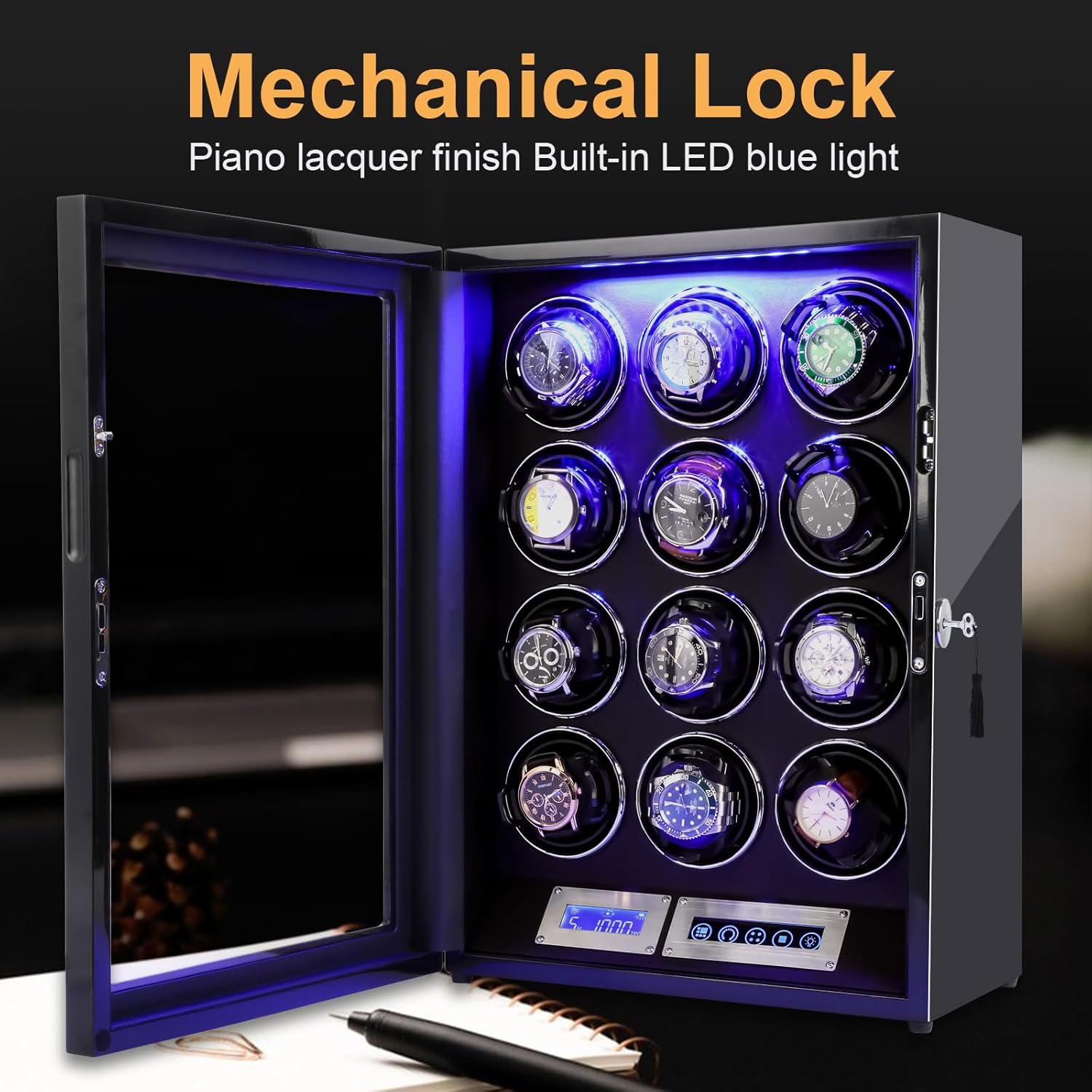 Watch Winder for 6/9/12 Slots Automatic Watches,Ultra-Quiet Japanese Motors, Built-in LED Illumination and LCD Touchscreen Control