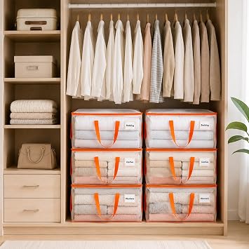 KYODOLED 10-Pack Clear Moving Bags Heavy Duty Extra Large, Storage Totes | Transparent, Reinforced Handles & Strong Zippers, Label Pocket, for College Dorm, Clothes, Bedding, Toys, Space-Saving