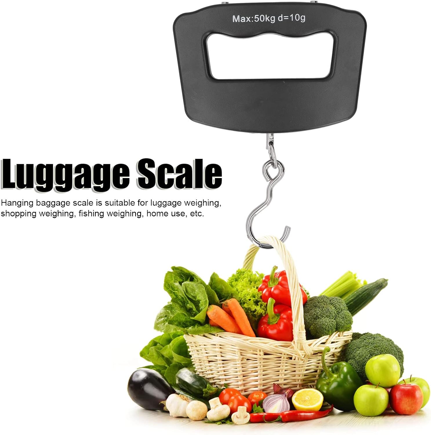 Utility Digital Hanging Scale Portable Fish Scale with Backlit LCD Display 50kg/110 Lbs Luggage Scale with Hook kg/oz/lb/g Unit Conversion for Fishing Hunting Outdoor Luggage Weighing