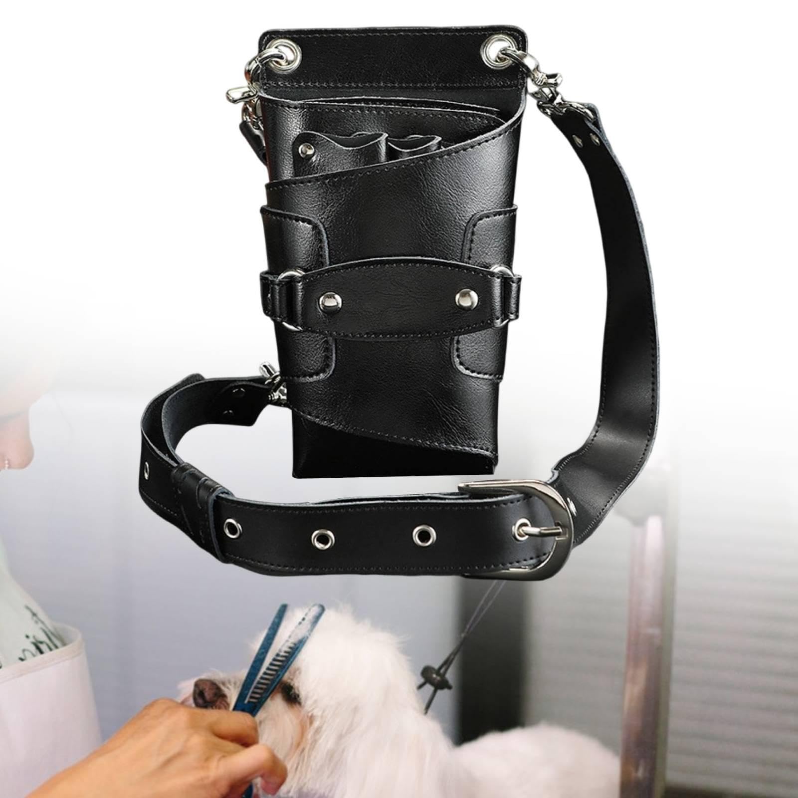 Custodia Porta Attrezzi Parrucchiere Borsa Multi Tasche Spalla Regolabile PU Morbida Porta Forbici Pettini Spazzole Clip Adatta per Saloni, Nero