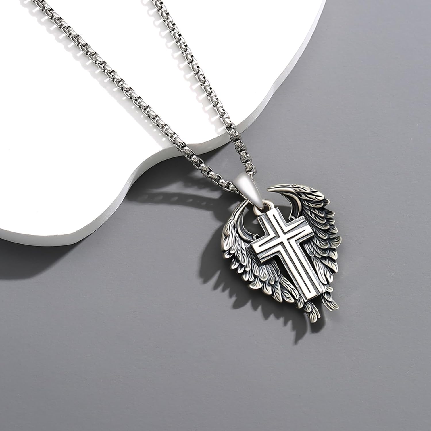 Cross Wings Necklace for Men Women S925 Sterling Silver Guardian Angel Wings Cross Pendant Necklaces Gifts for Men Angel's Wing Jewelry Birthday Gift 20+2 Inch Stainless Steel Chain - Image 6