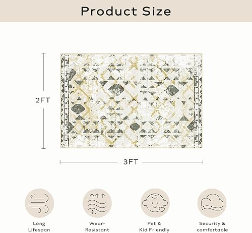 Miniatura 184 de Ashler - Alfombras bohemias vintage de 5 x 8 pies para sala de estar, lavables a máquina con parte trasera antideslizante, alfombra para interiores