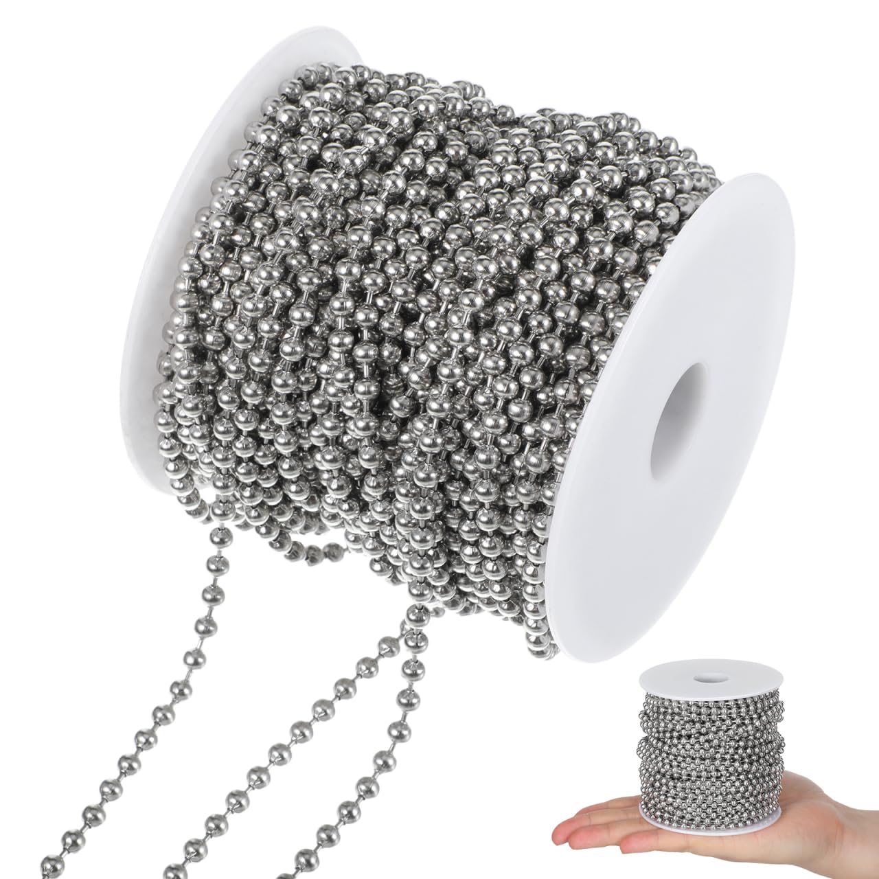 jojofuny Stainless Steel Beaded Pull Chain 30M Cuttable Metal Chain for Roller Blinds Jewelry Making Ceiling Fan Light Accessories