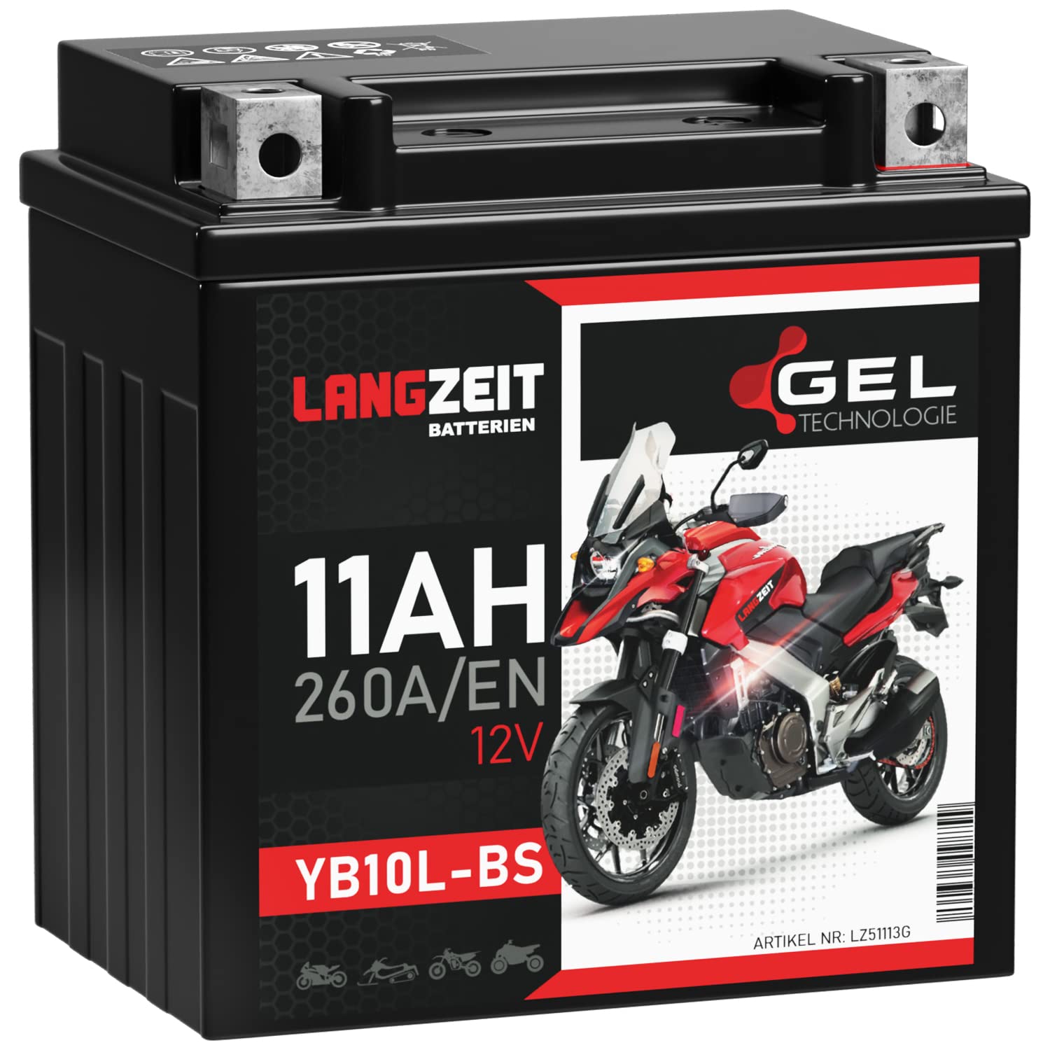 LANGZEIT YB10L-BS batterie moto 12V 11Ah GEL YB10L-A2 51113 YB10L-B2 YB10L