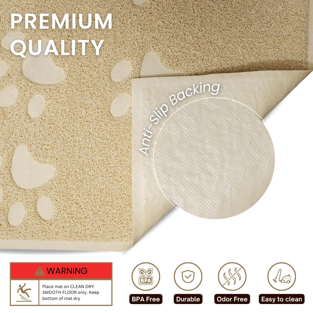 Andalus Große Katzenstreu Matte, 2 Stück - Wasserdicht, Rutschfest & Leicht zu Reinigen Katzenklo Matte für Extra Effiziente Haustierstreu Fangen Beige (30" X 18")