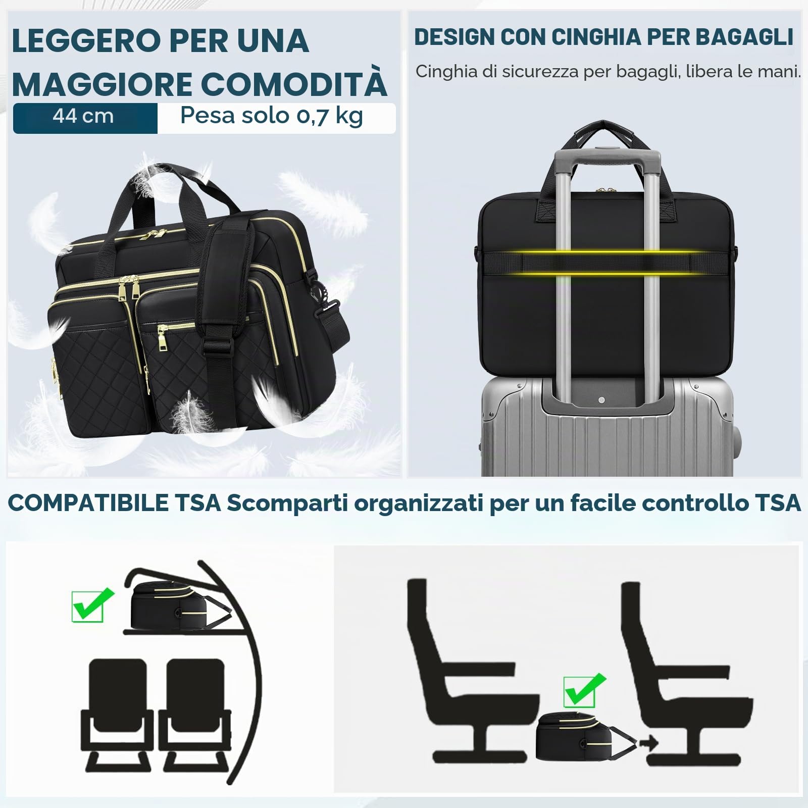 RAINSMORE Borsa Porta PC 17.3 Pollici Borsa Lavoro Donna Impermeabile Borsa Computer Grande Borse Messenger Porta Documenti per Ufficio Università Insegnant Nero